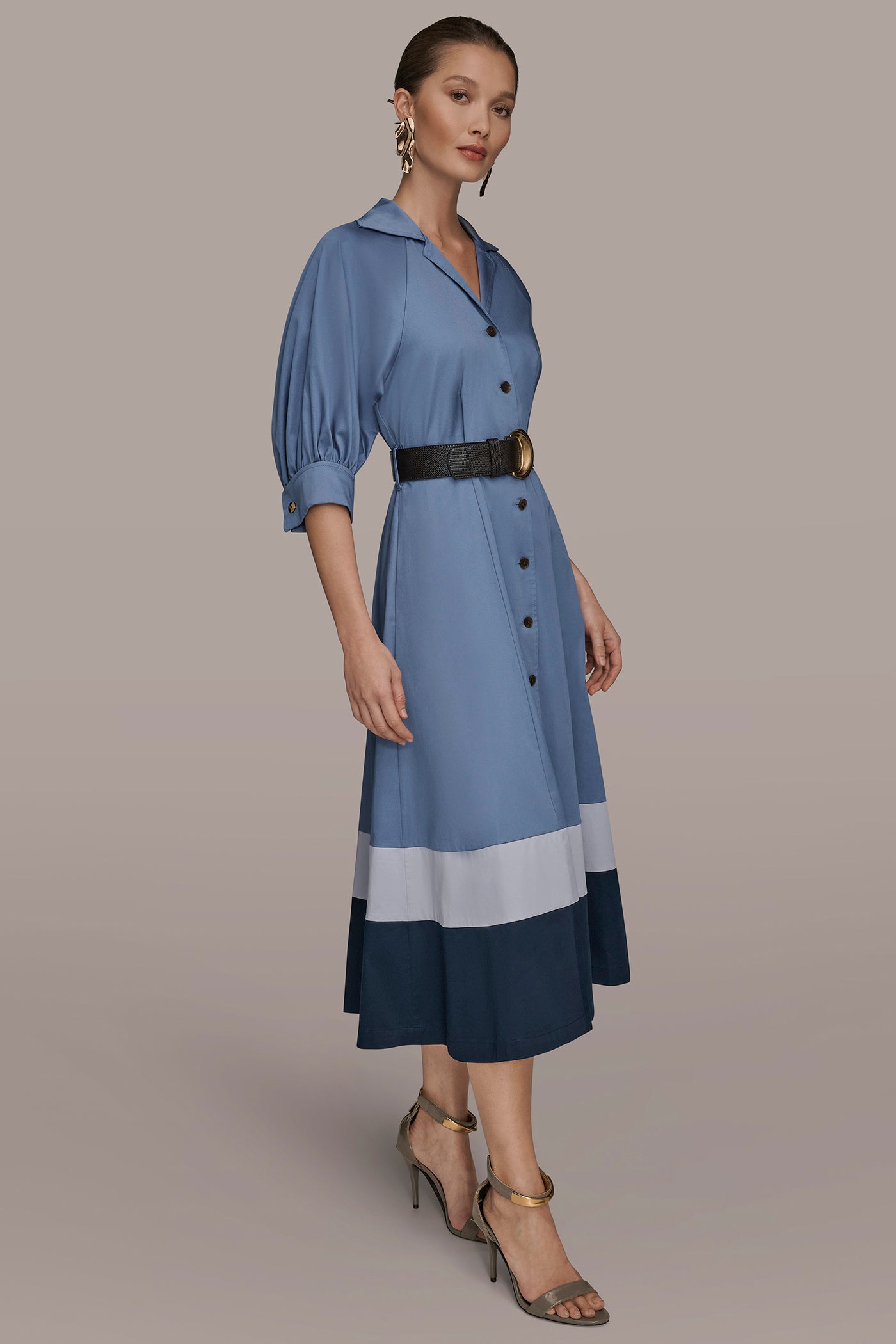 COTTON COLOR-BLOCK MIDI SHIRT DRESS VIEW 3 | New Arrivals