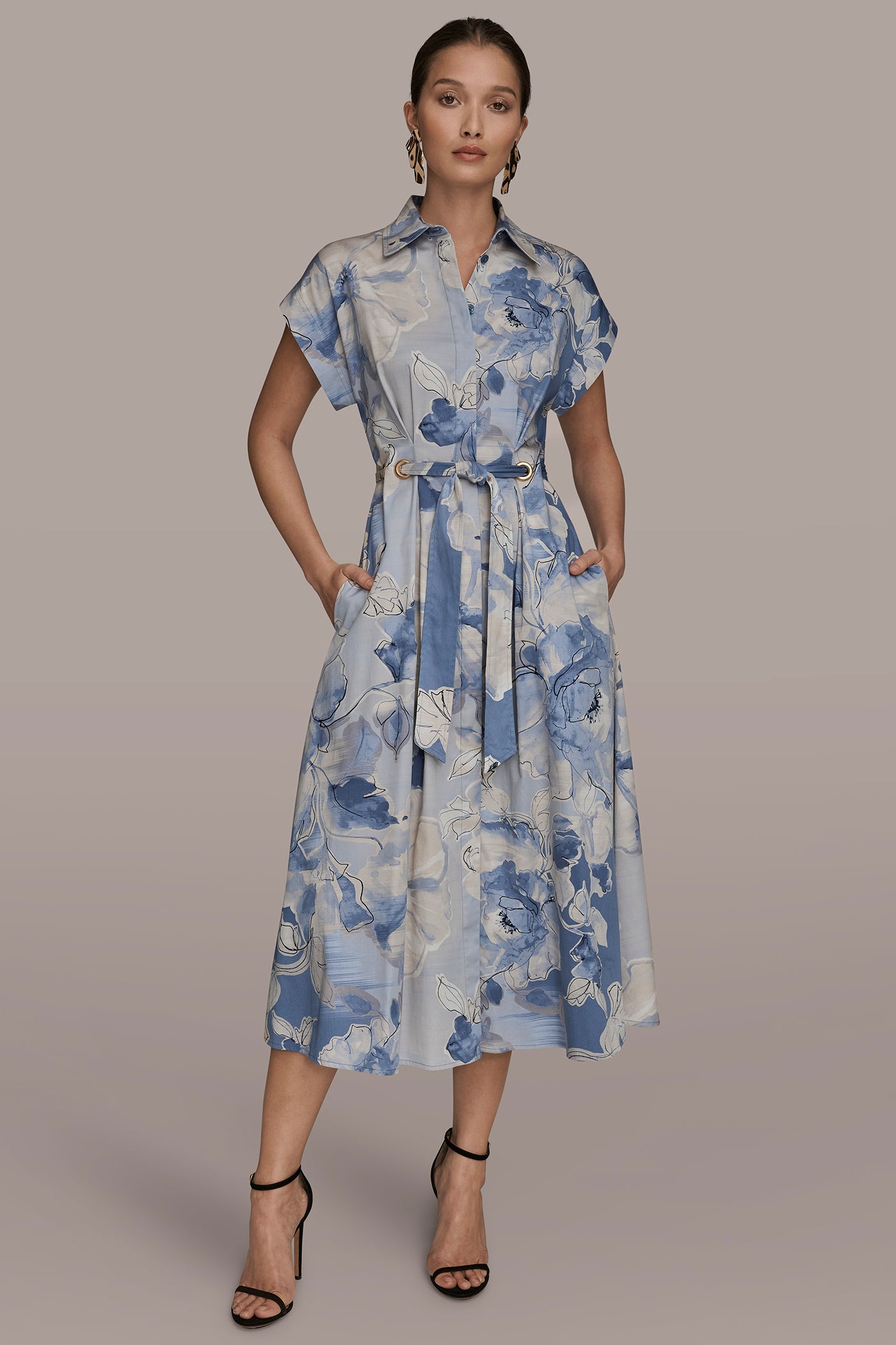 COTTON FLORAL MIDI SHIRT DRESS | View 1 | Dresses & Jumpsuits