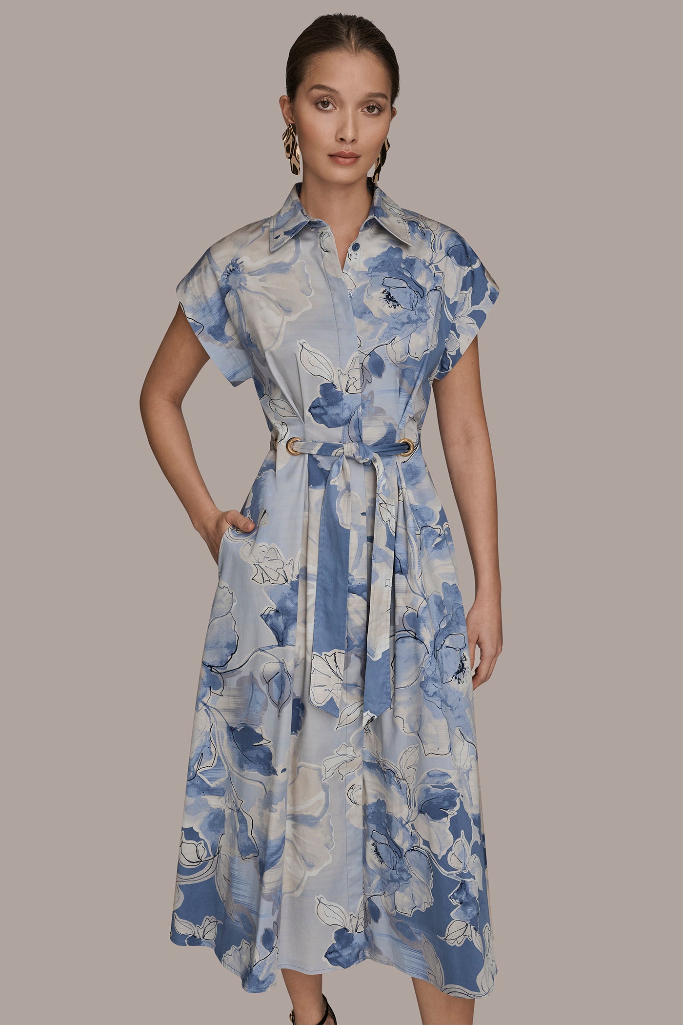 COTTON FLORAL MIDI SHIRT DRESS VIEW 7 | Dresses & Jumpsuits