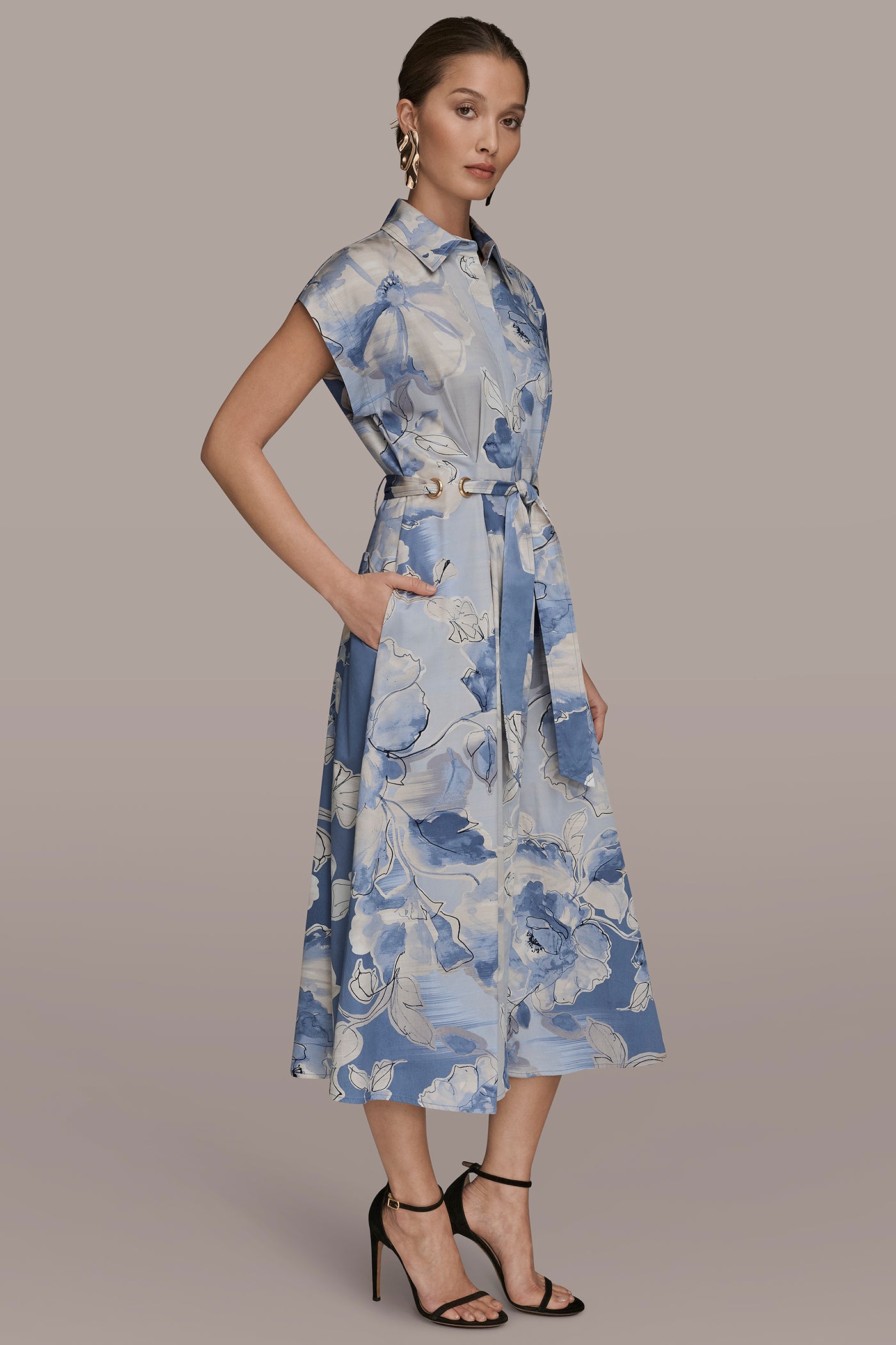 COTTON FLORAL MIDI SHIRT DRESS VIEW 3 | Dresses & Jumpsuits