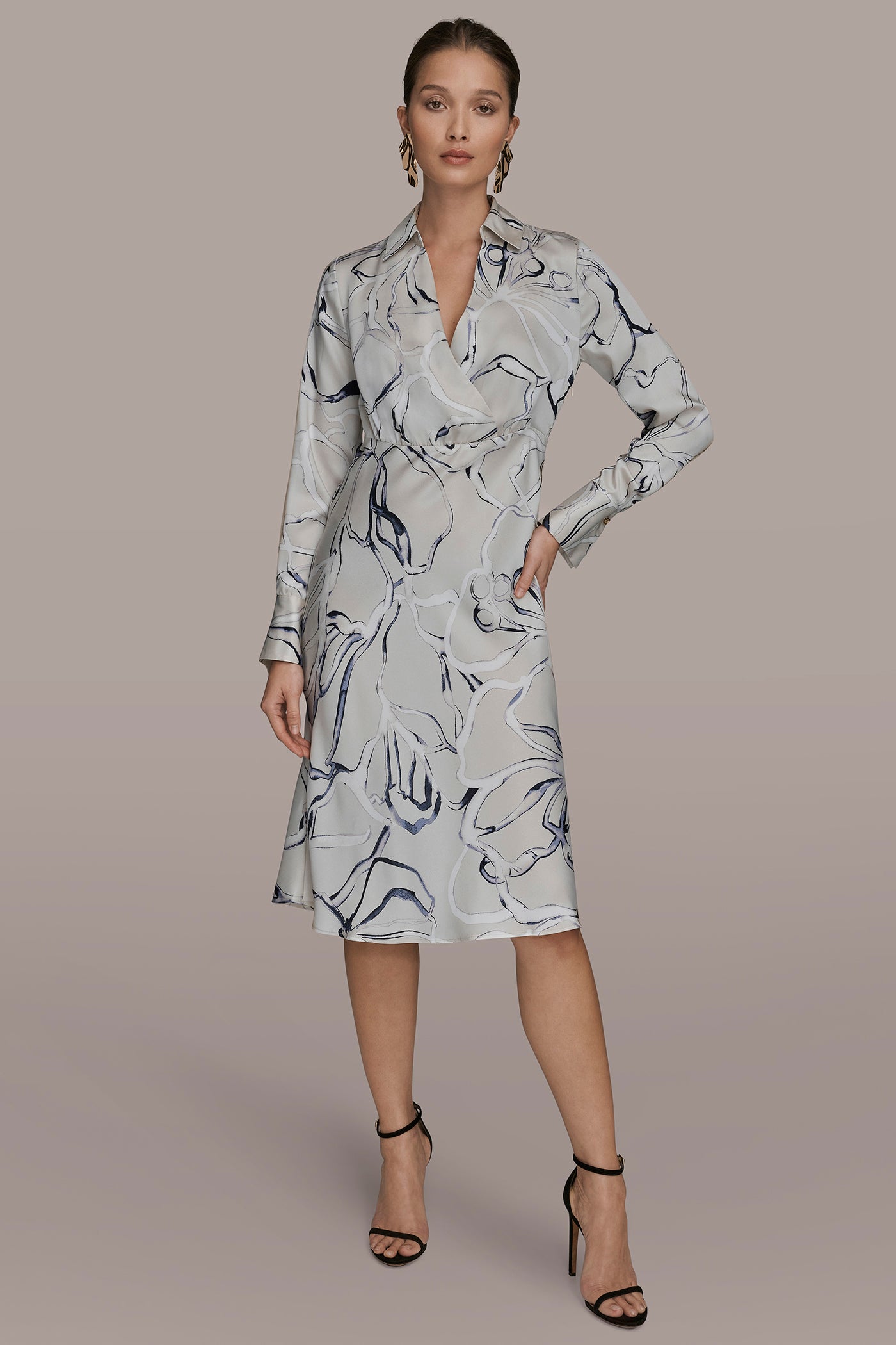 Donna Karan Women's Collared A-Line Dress - Vellum MULTI - 14 Donna Karan Women's Collared A-Line Dress - Vellum MULTI - 14