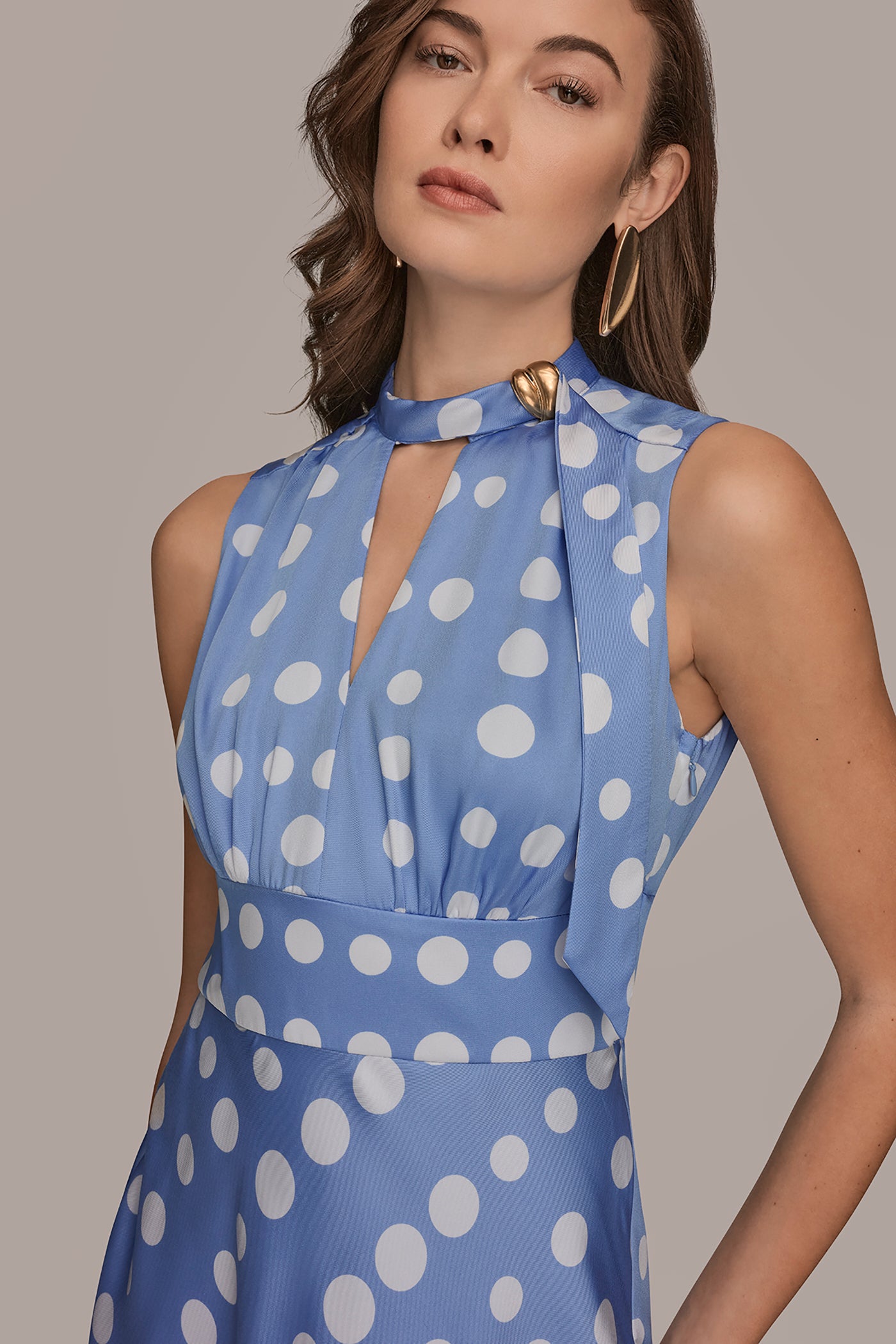 SATIN POLKA-DOT TIE-NECK MIDI DRESS VIEW 4 | New Arrivals