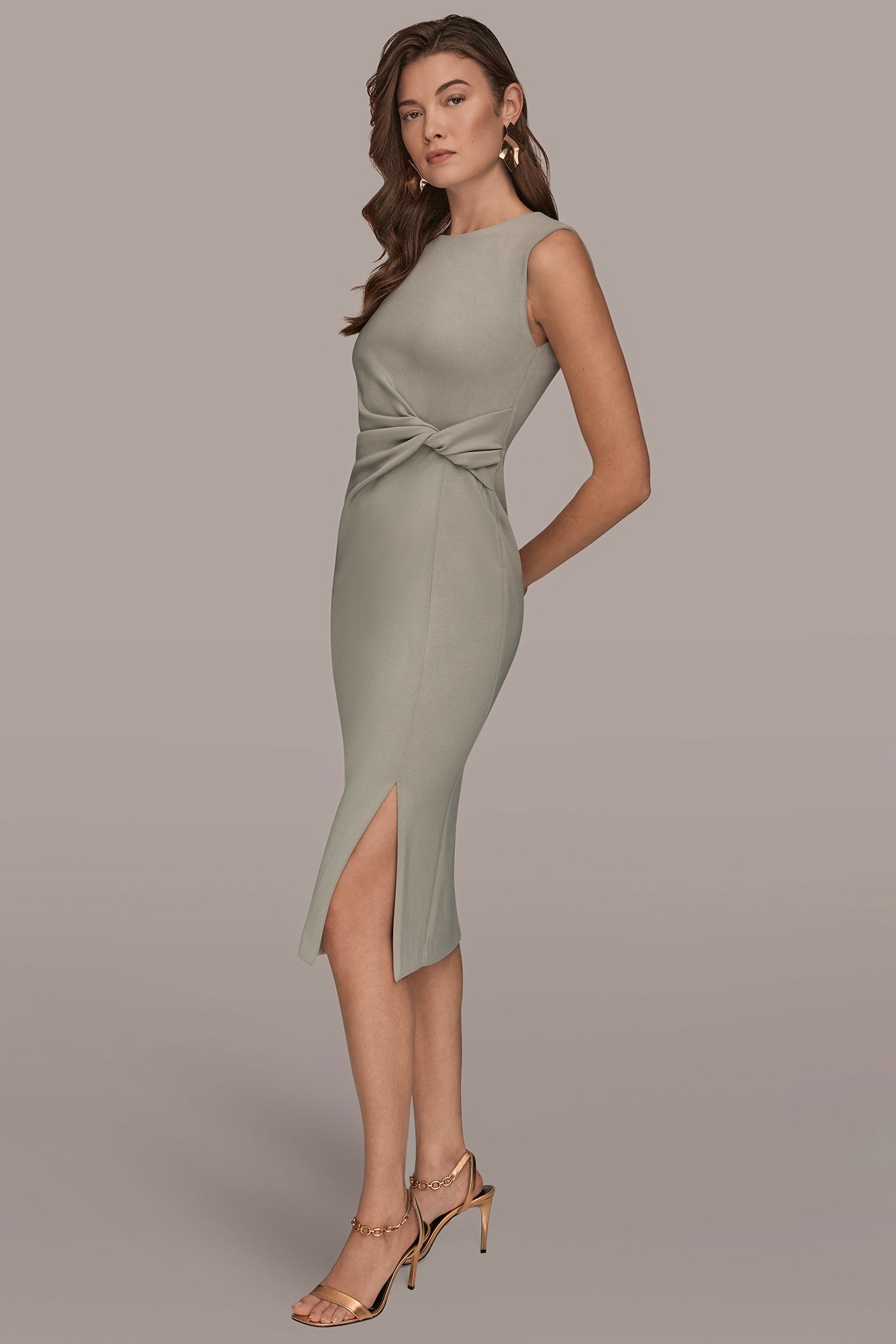 midi sheath dress Donna Karan Women's Jewel-Neck Sheath Dress - Weathered SAGE