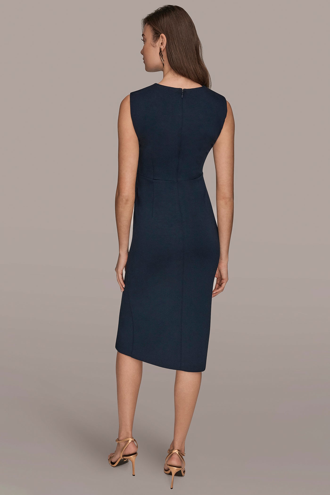 SLEEVELESS CREW-NECK TWIST MIDI SHEATH DRESS | View 2 | Dresses & Jumpsuits