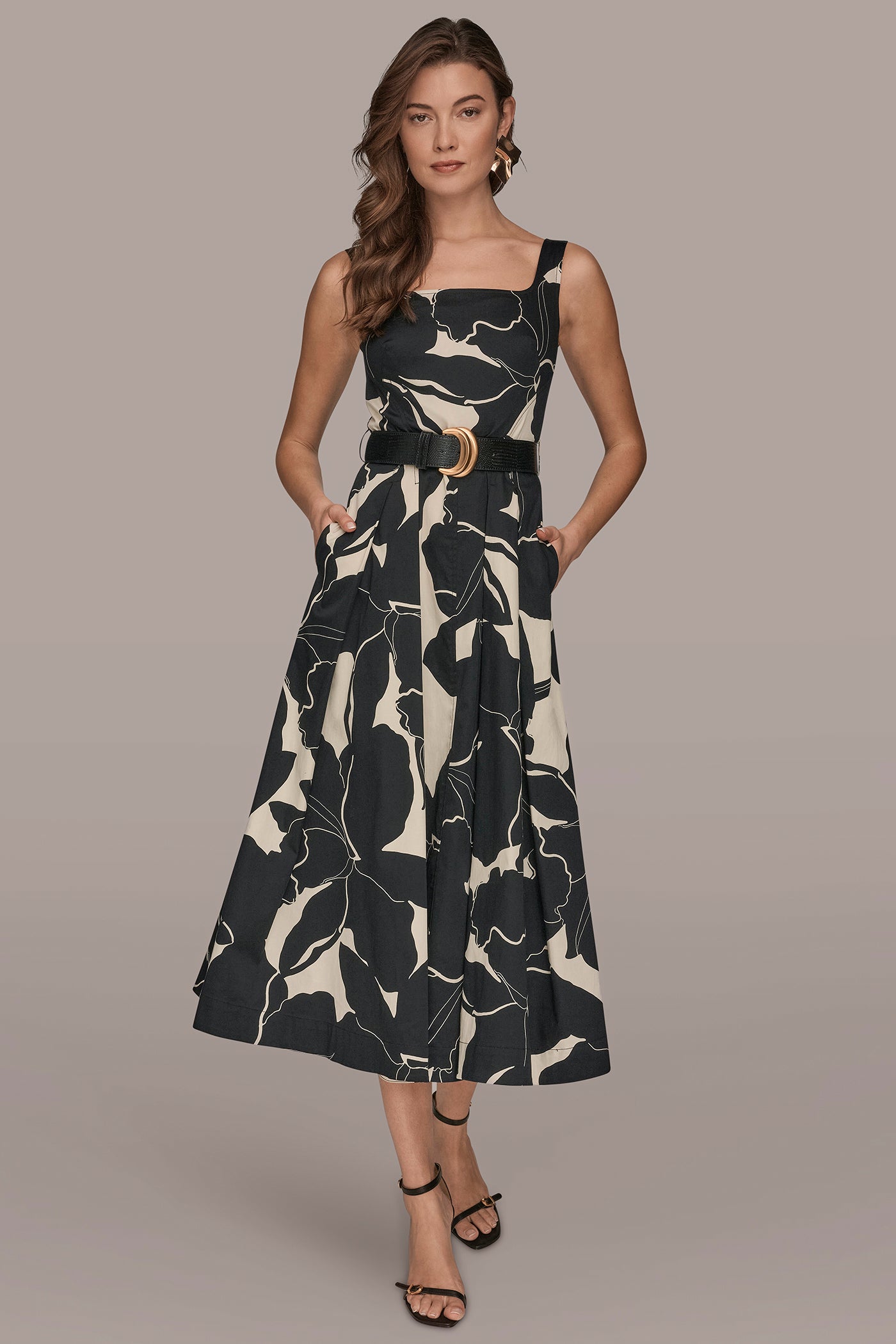 SLEEVELESS SQUARE NECK A LINE MIDI | View 1 | Dresses & Jumpsuits