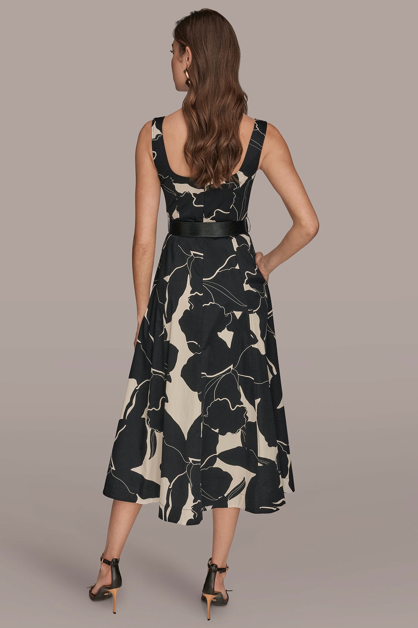 Donna Karan Women's Sleeveless Belted Midi Dress - Black - Size 14 Donna Karan Women's Sleeveless Belted Midi Dress - Black - Size 14