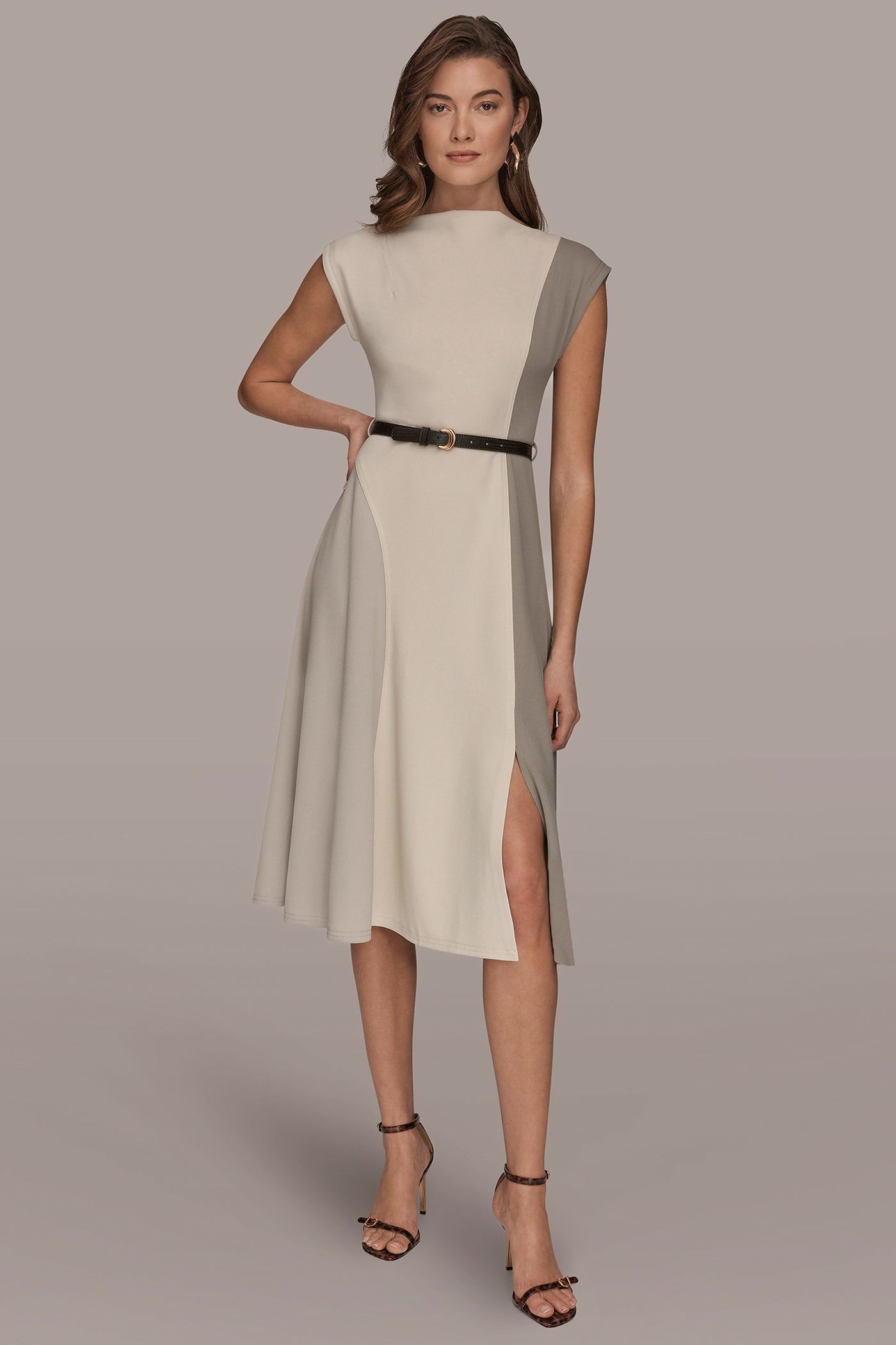 CAP SLEEVE COLOR-BLOCK MIDI DRESS | View 1 | Dresses & Jumpsuits