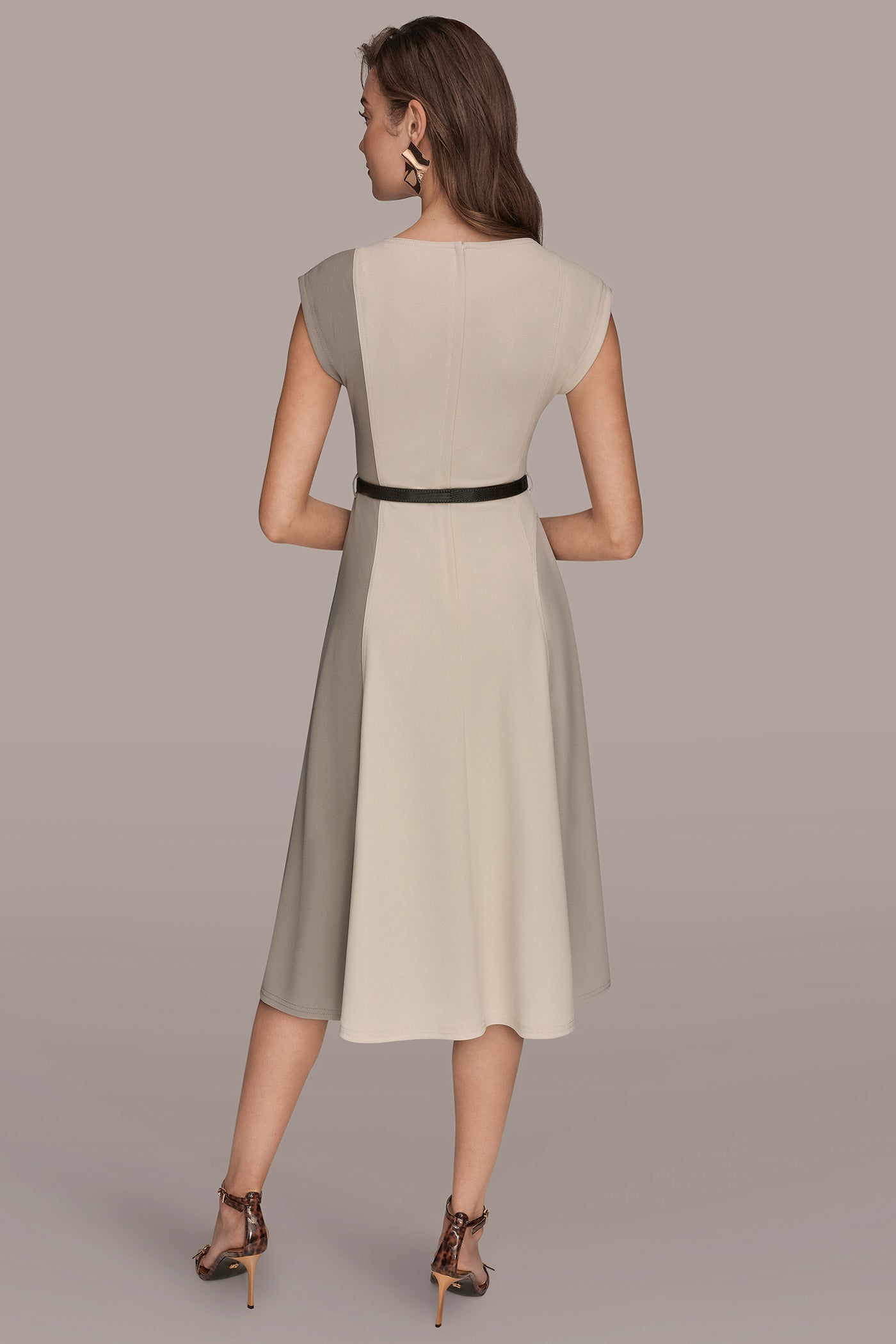 Donna Karan Women's Cap-Sleeve Colorblock Midi Dress - Vapor/Vellum/Driftwood - 6 Donna Karan Women's Cap-Sleeve Colorblock Midi Dress - Vapor/Vellum/Driftwood - 6