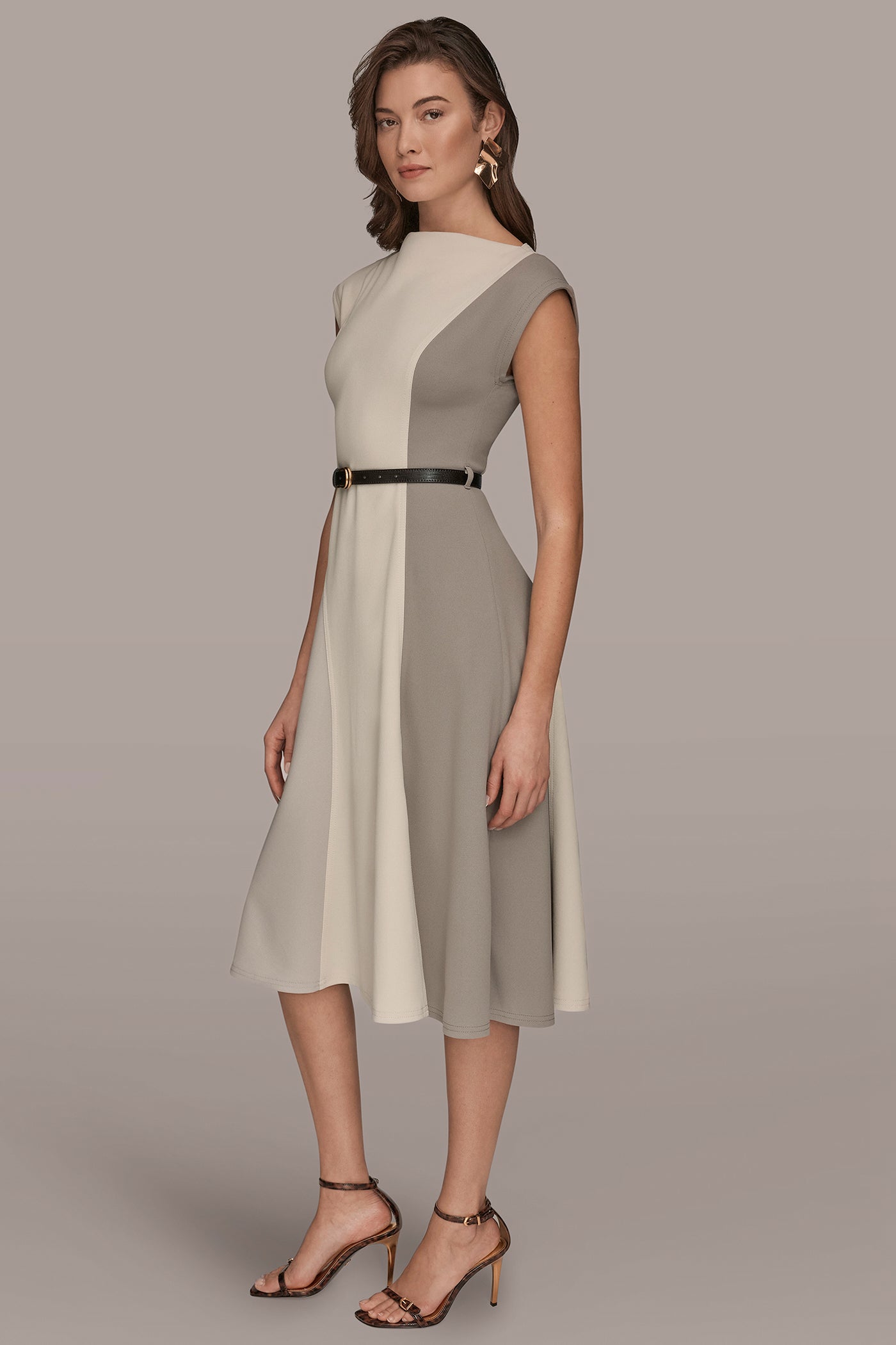 CAP SLEEVE COLOR-BLOCK MIDI DRESS VIEW 3 | Dresses & Jumpsuits