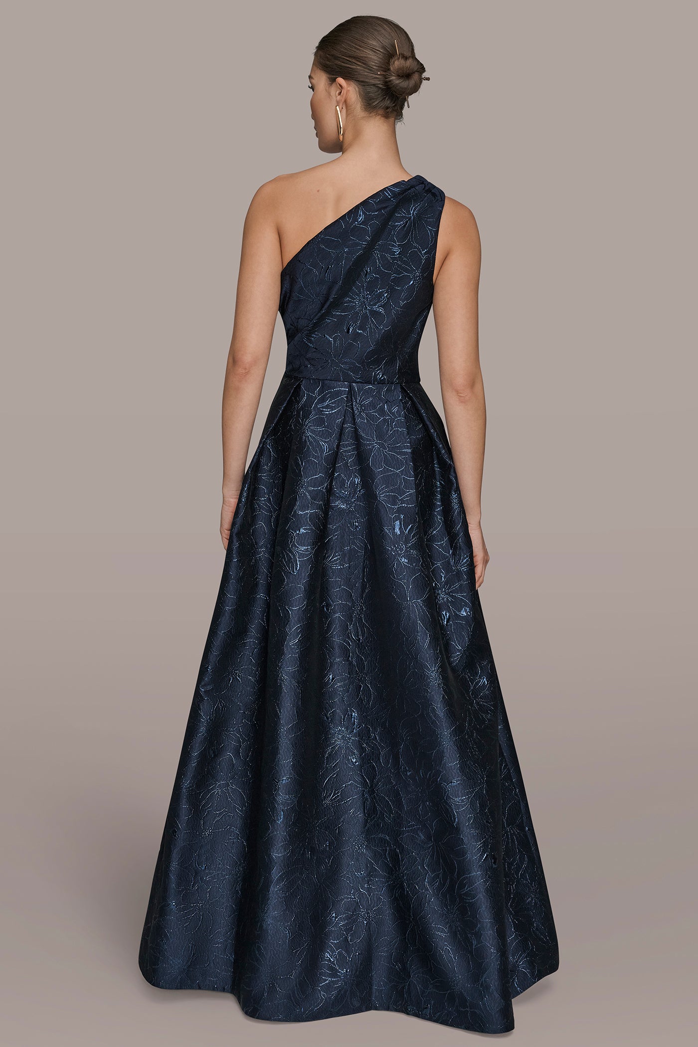 Donna Karan Women's One-Shoulder Metallic Jacquard A-Line Gown - Nightfall - 8 Donna Karan Women's One-Shoulder Metallic Jacquard A-Line Gown - Nightfall - 8