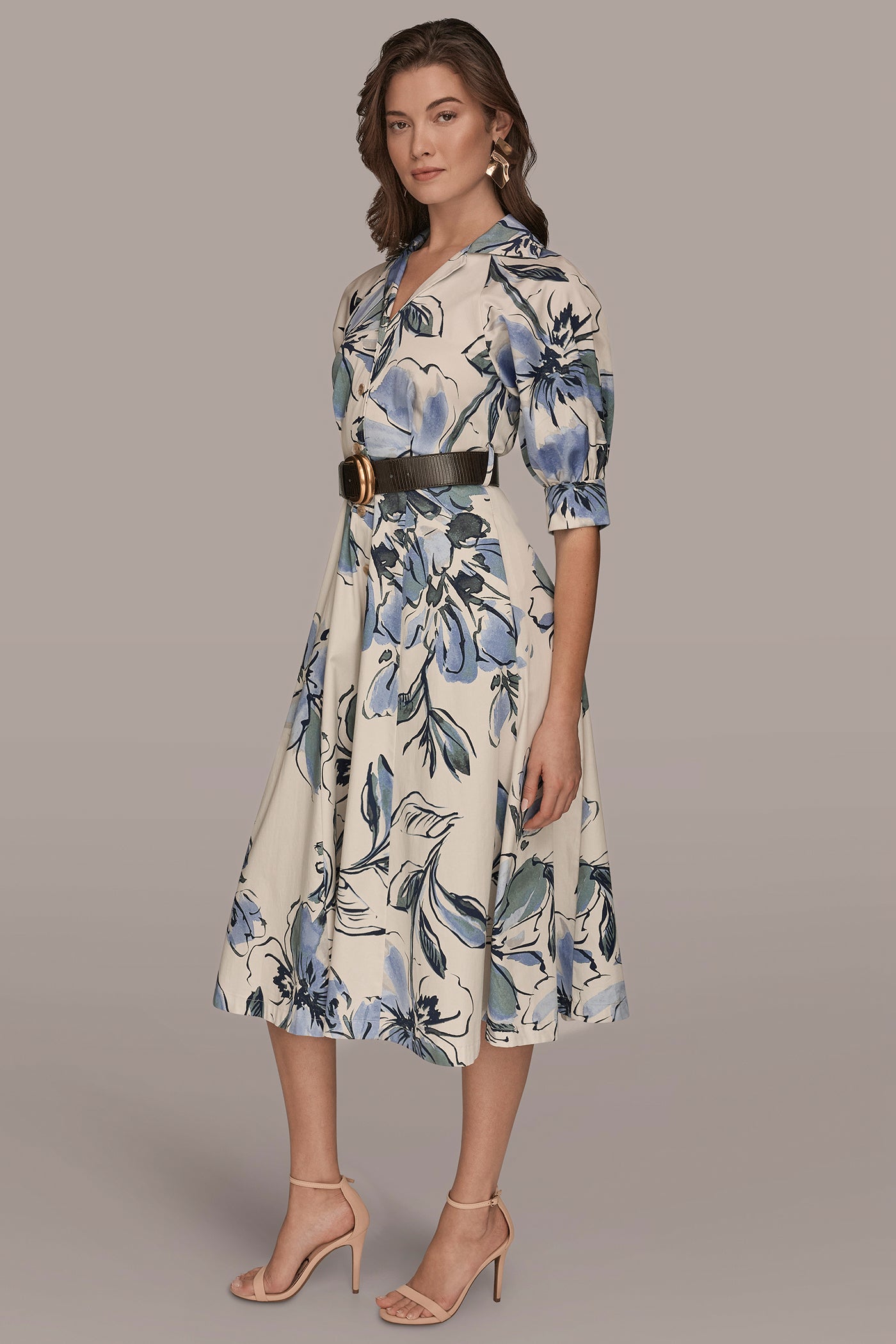COTTON FLORAL MIDI SHIRT DRESS VIEW 3 | Dresses & Jumpsuits