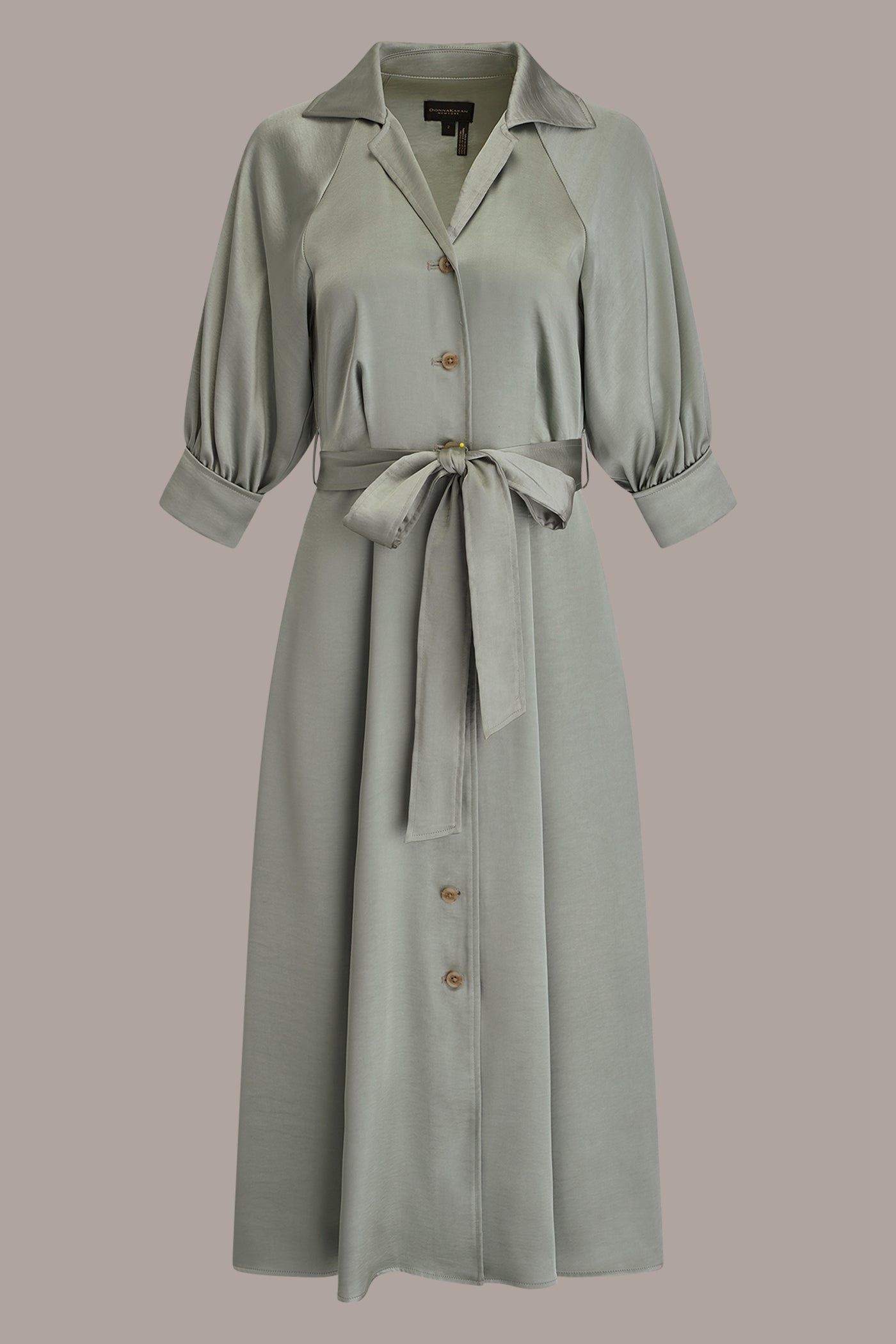 Donna Karan Women's Satin Midi Shirt Dress in Weathered Sage Donna Karan Women's Satin Midi Shirt Dress in Weathered Sage