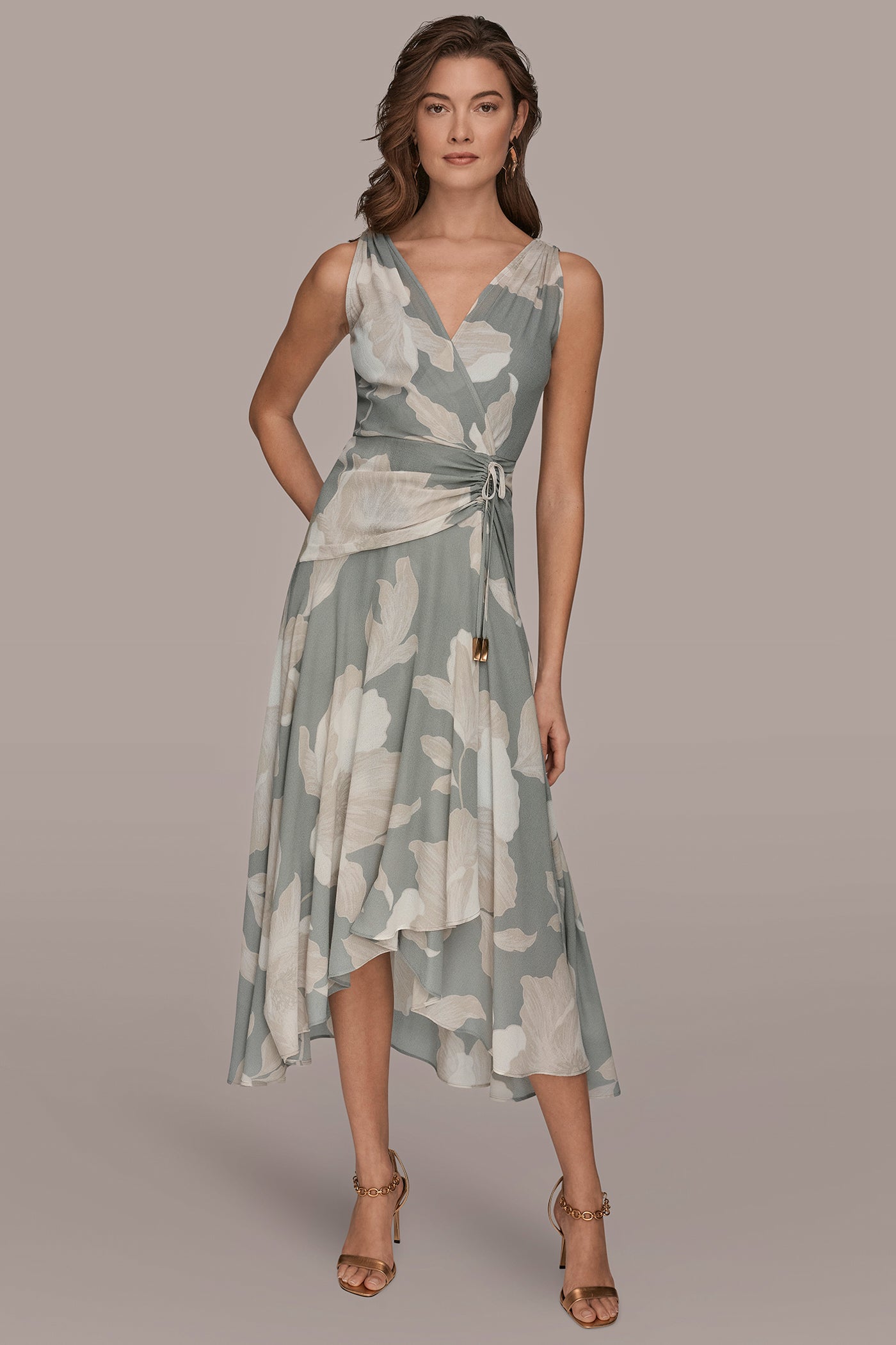 CHIFFON FLORAL WRAP-EFFECT MIDI DRESS | View 1 | Dresses & Jumpsuits