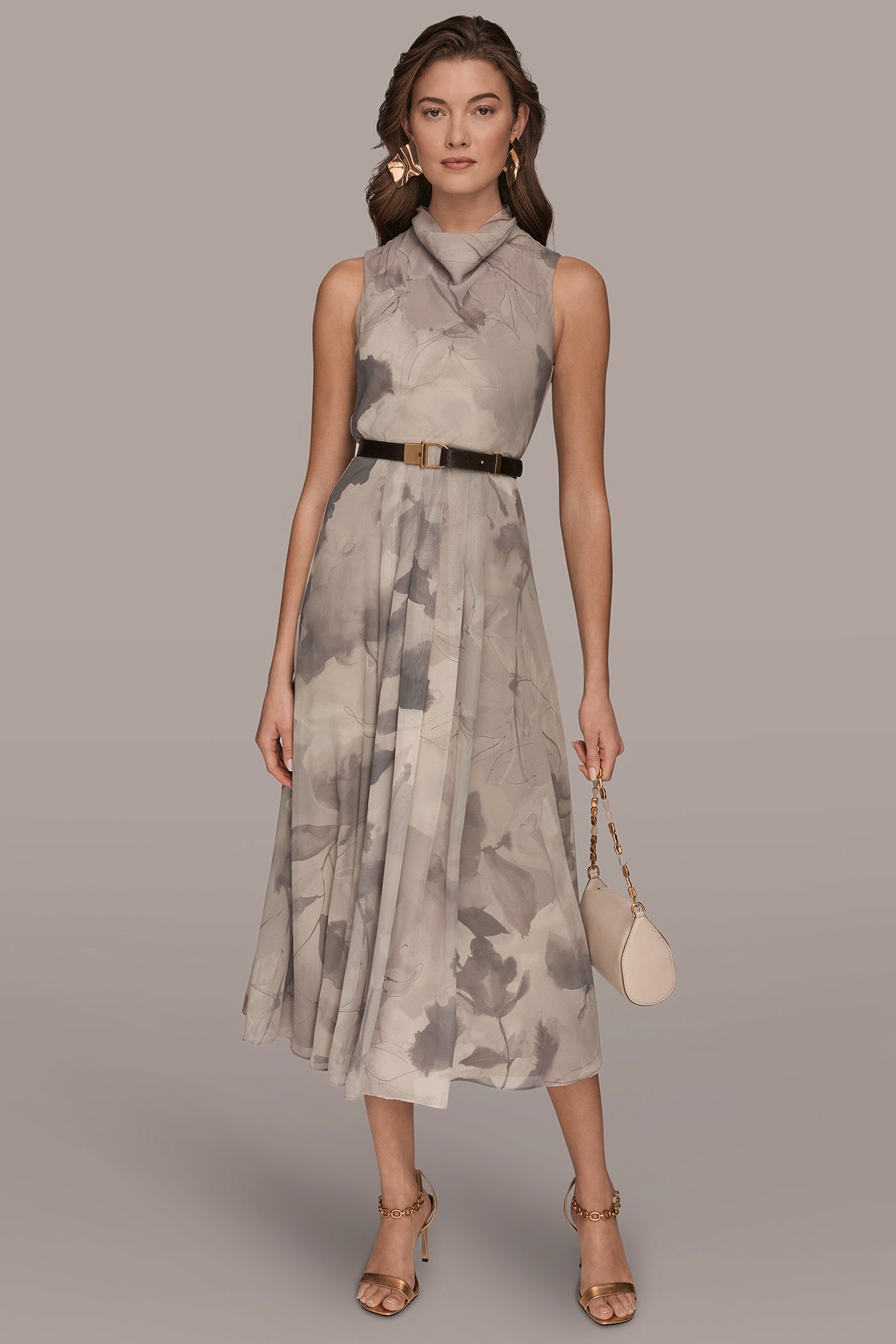 Chiffon Floral Sleeveless Midi Dress | Fit and Flare | Donna Karan Chiffon Floral Sleeveless Midi Dress | Fit and Flare | Donna Karan