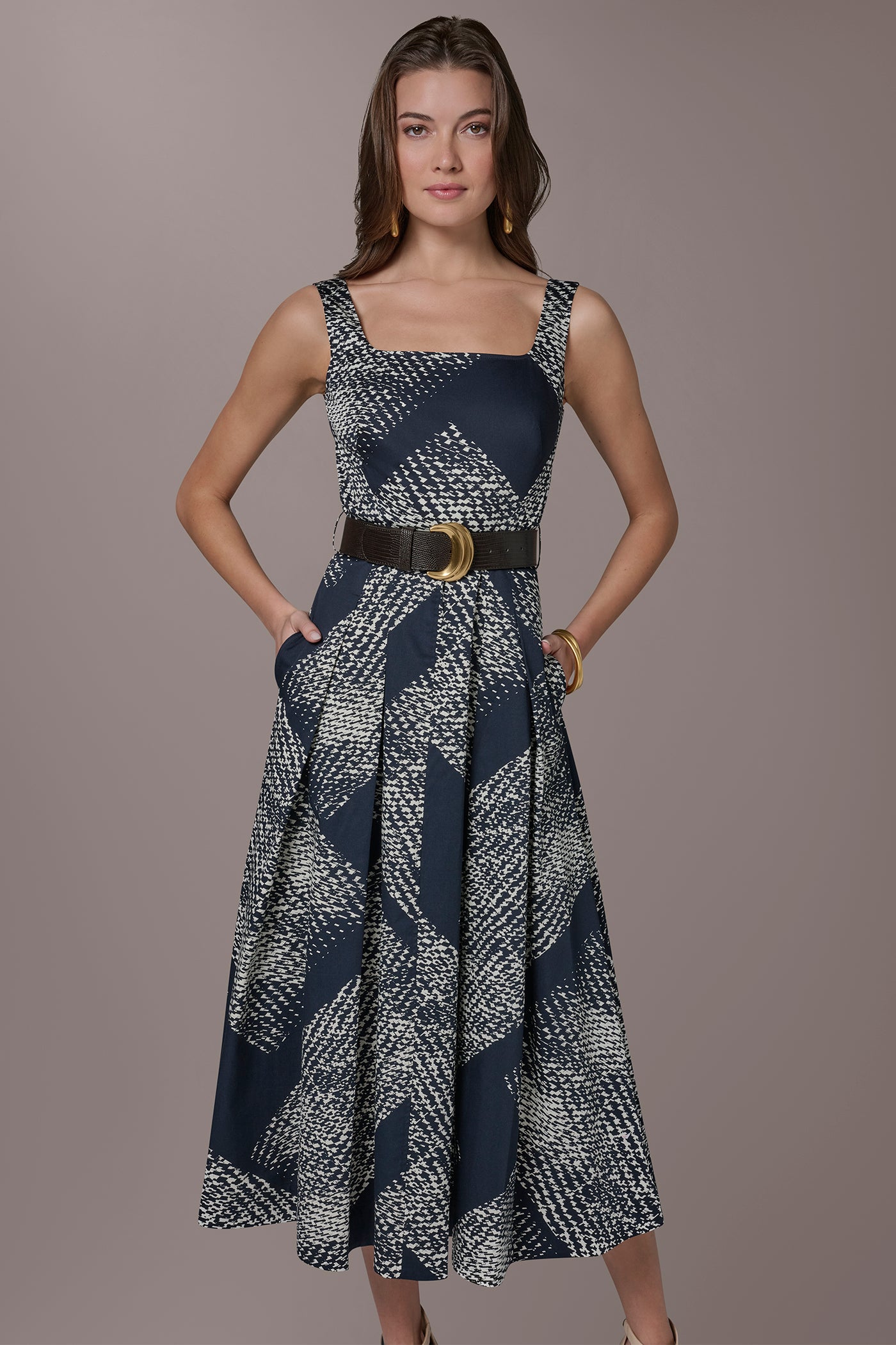 STRETCH-COTTON SLEEVELESS PRINTED MIDI DRESS VIEW 4 | New Dresses