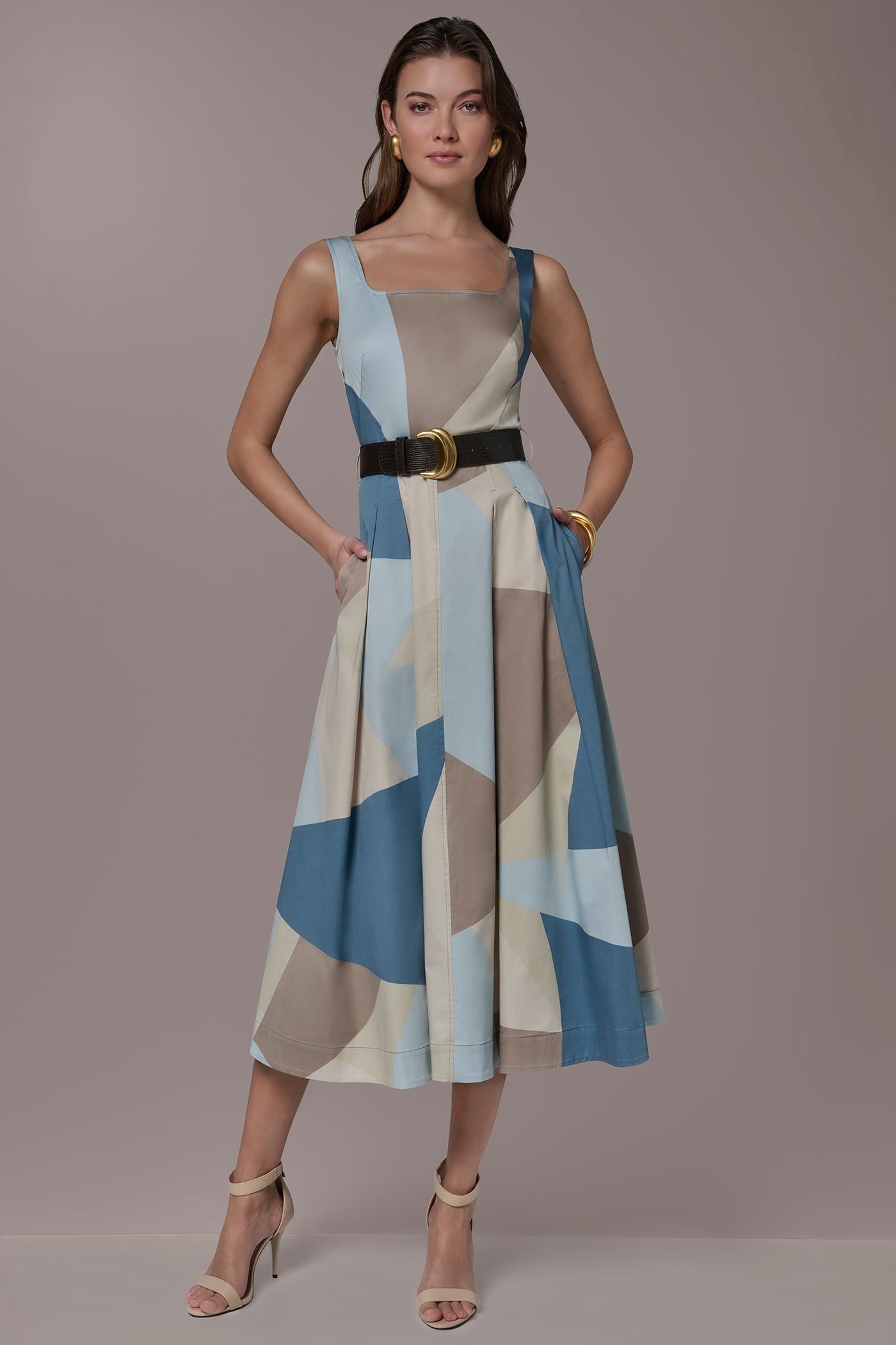 STRETCH-COTTON SLEEVELESS PRINTED MIDI DRESS | View 1 | New Dresses