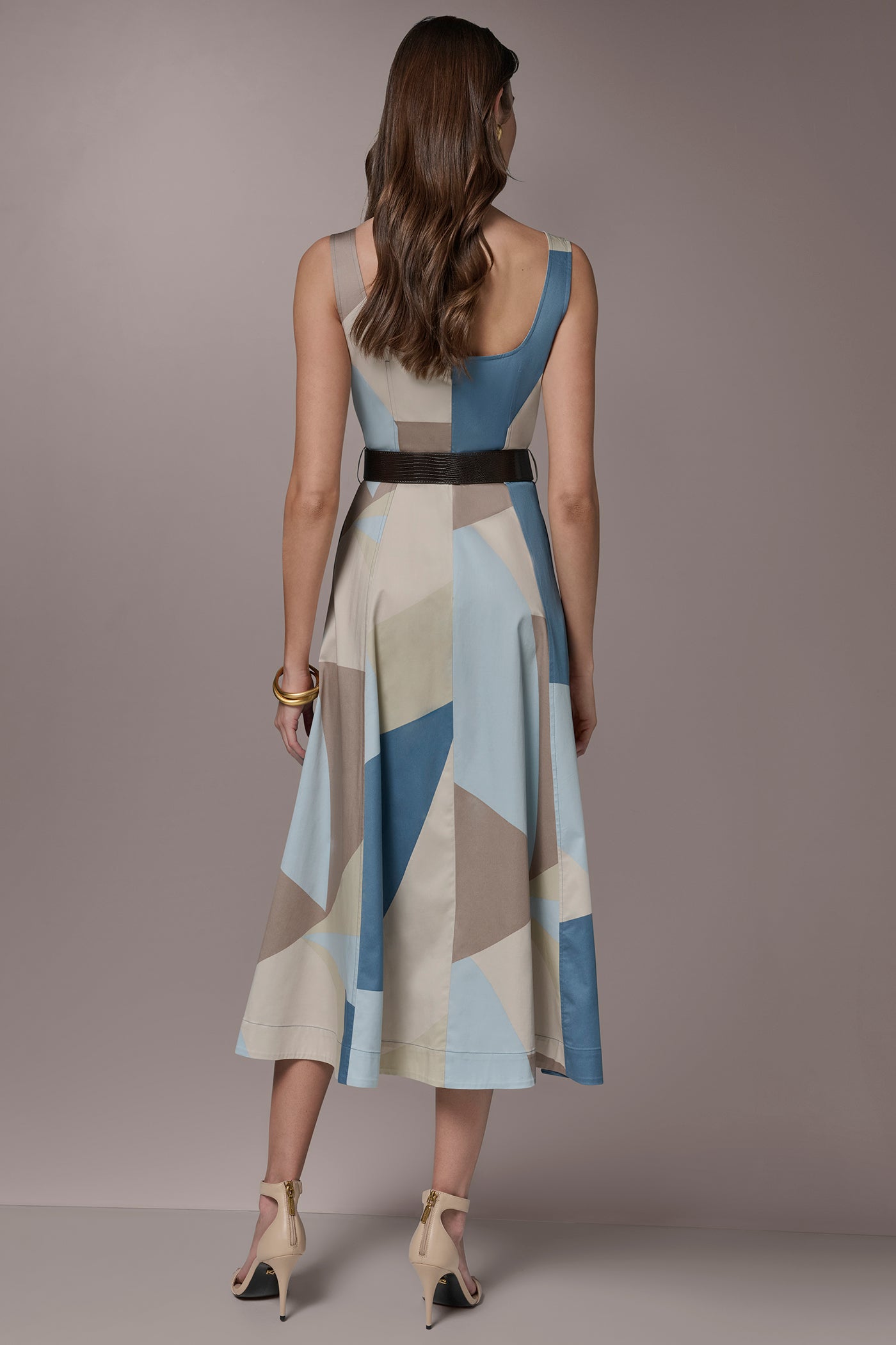 printed high waist midi dress A-Line High Waisted Buttoned Contrast Color Pockets Printed Tied Waist Lapel Midi Dresses Shirt Dress