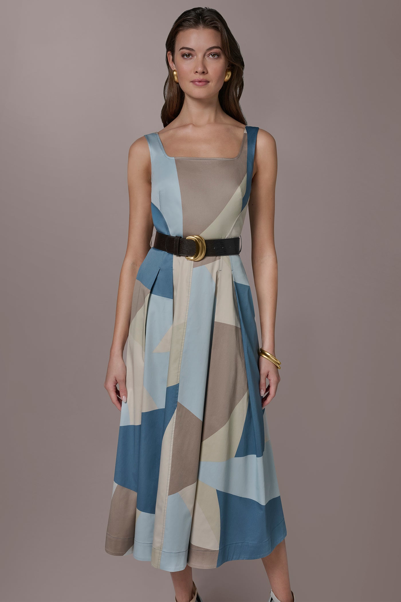 STRETCH-COTTON SLEEVELESS PRINTED MIDI DRESS VIEW 4 | New Dresses