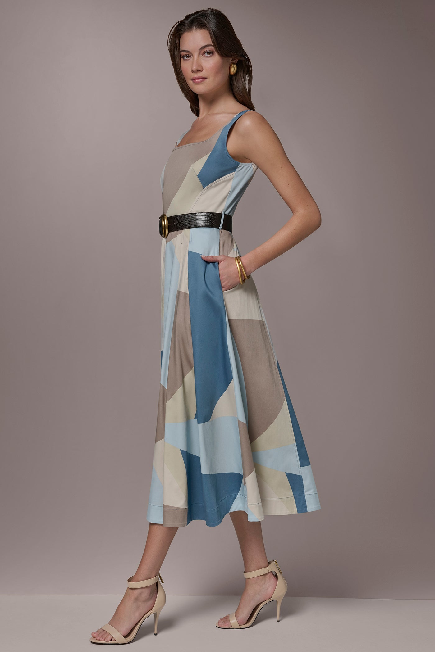 STRETCH-COTTON SLEEVELESS PRINTED MIDI DRESS VIEW 3 | New Dresses