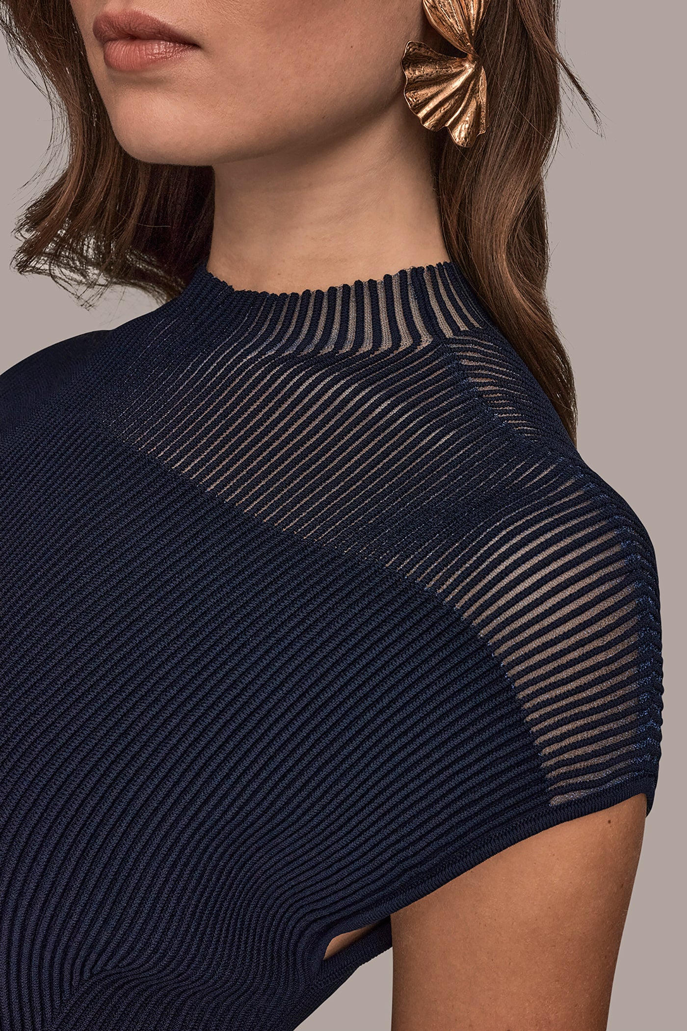 CAP SLEEVE ILLUSION KNIT A-LINE MIDI DRESS VIEW 6