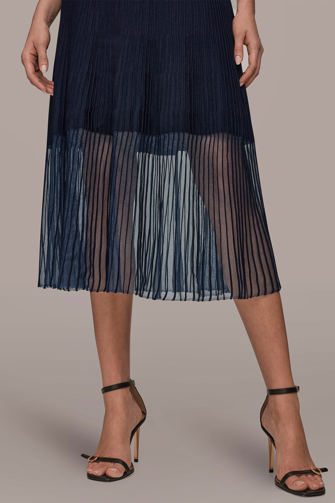 CAP SLEEVE ILLUSION KNIT A-LINE MIDI DRESS VIEW 5