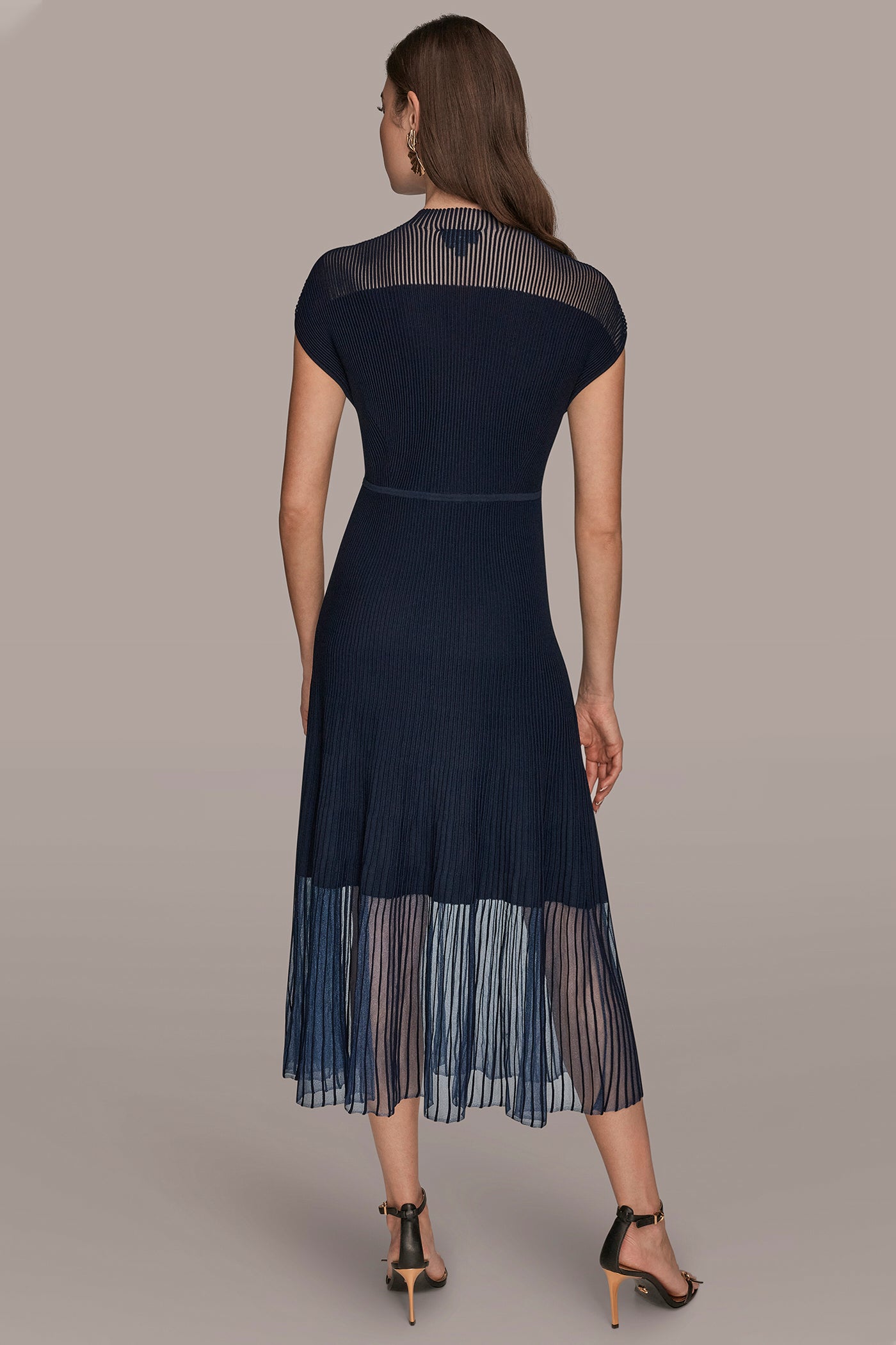 CAP SLEEVE ILLUSION KNIT A-LINE MIDI DRESS | View 2 | Dresses & Jumpsuits