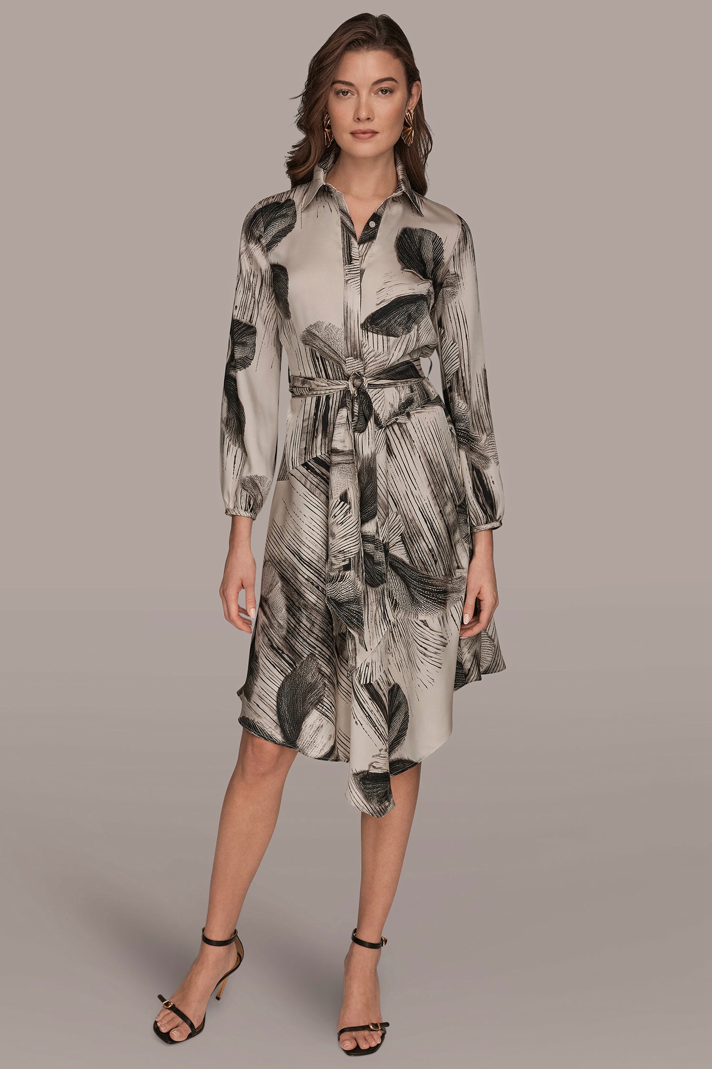 Donna Karan Women's Floral Collared Neck Shirt Dress - Black - 2 Donna Karan Women's Floral Collared Neck Shirt Dress - Black - 2