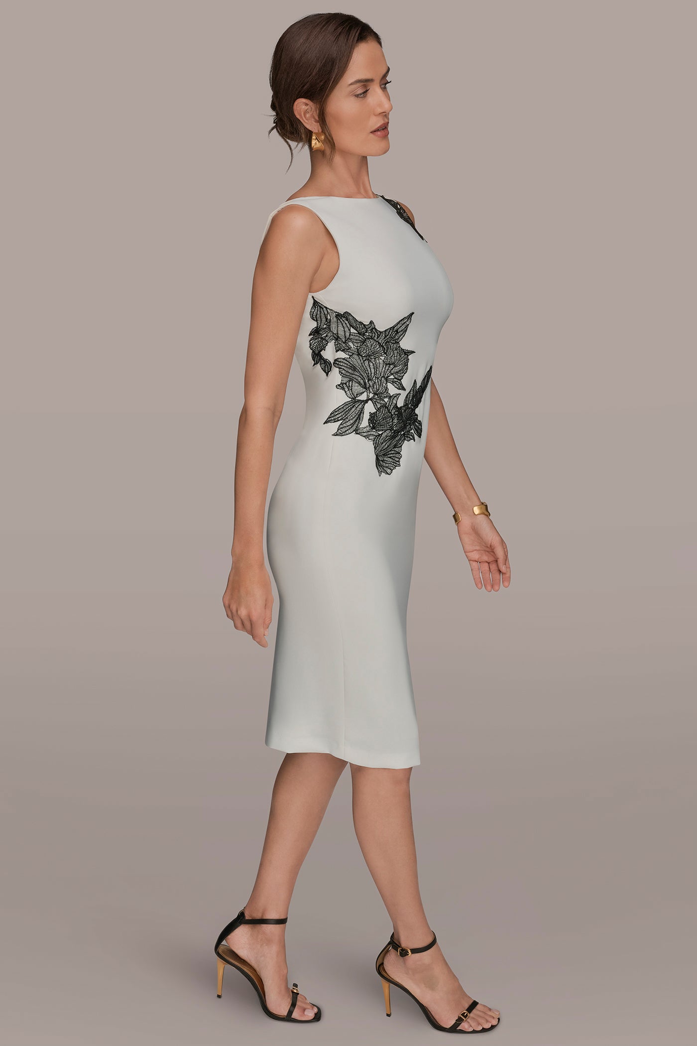 FLORAL APPLIQUÃ‰ SLEEVELESS COWL-BACK SHEATH DRESS VIEW 3 | New Arrivals