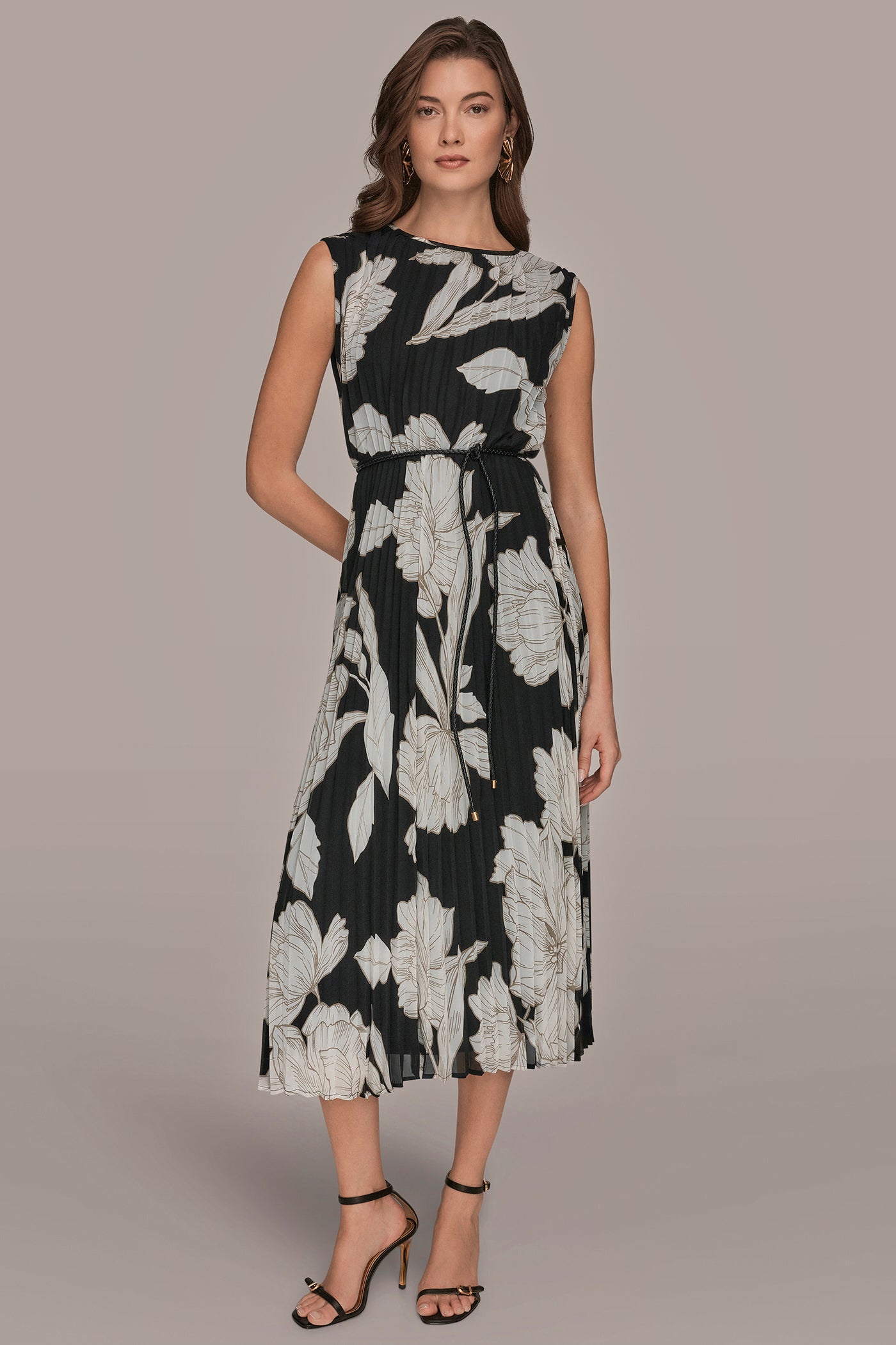CHIFFON A-LINE MIDI DRESS WITH BELT | View 1 | Dresses & Jumpsuits