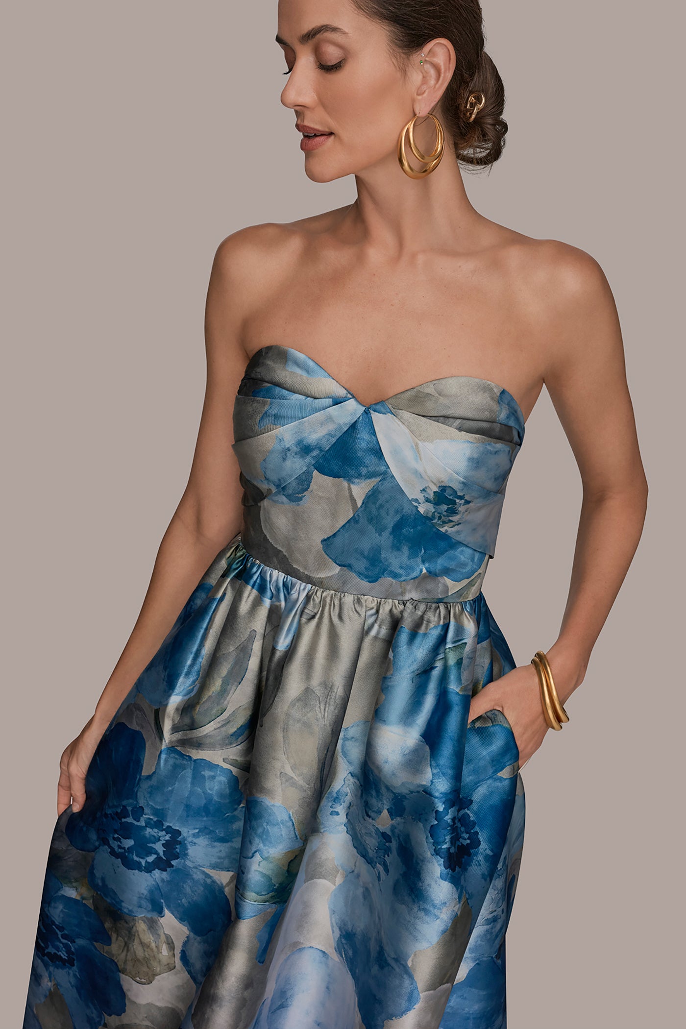 MIKADO FLORAL STRAPLESS SWEETHEART BALL GOWN | View 2 | Event Dresses