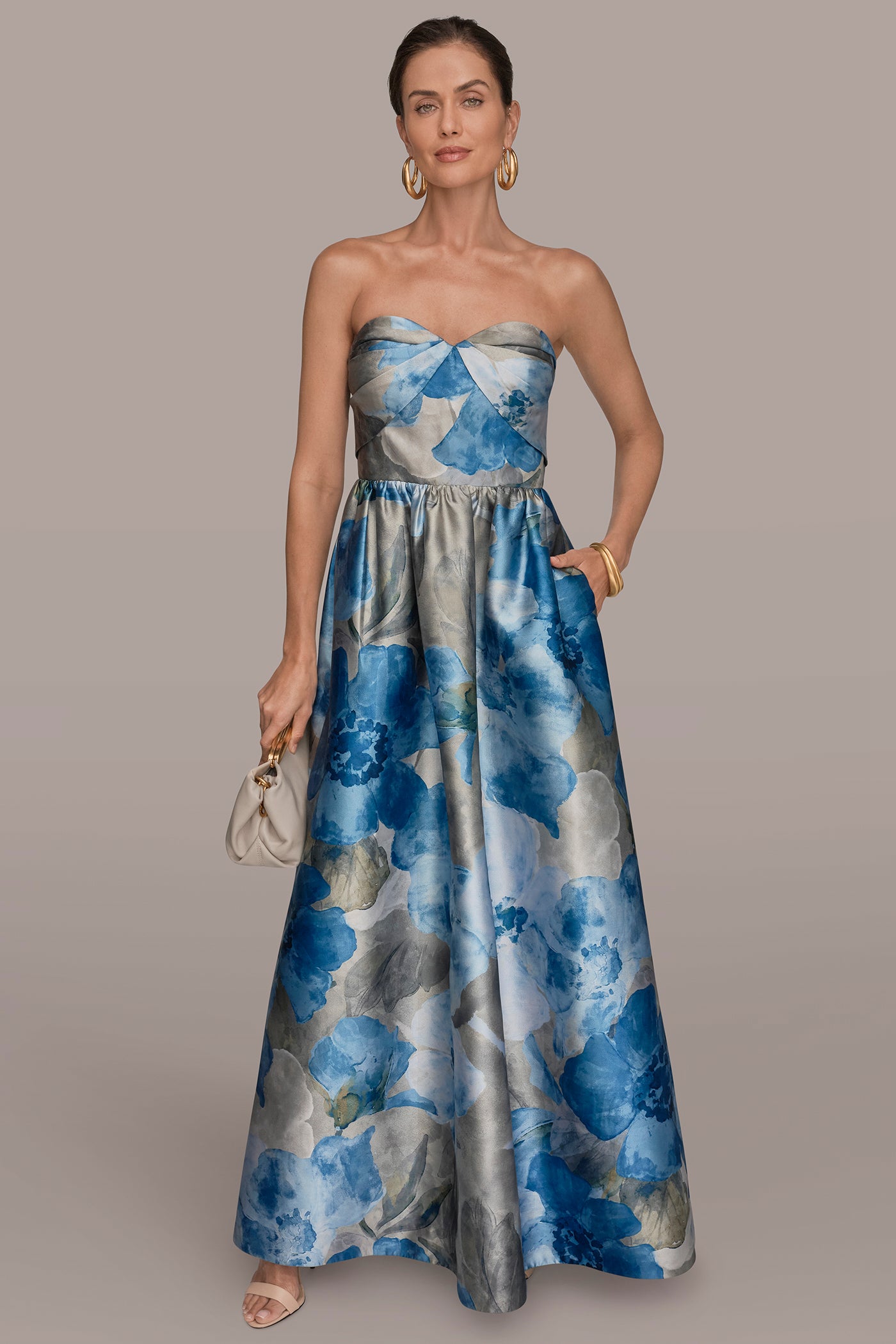 MIKADO FLORAL STRAPLESS SWEETHEART BALL GOWN | View 1 | Event Dresses