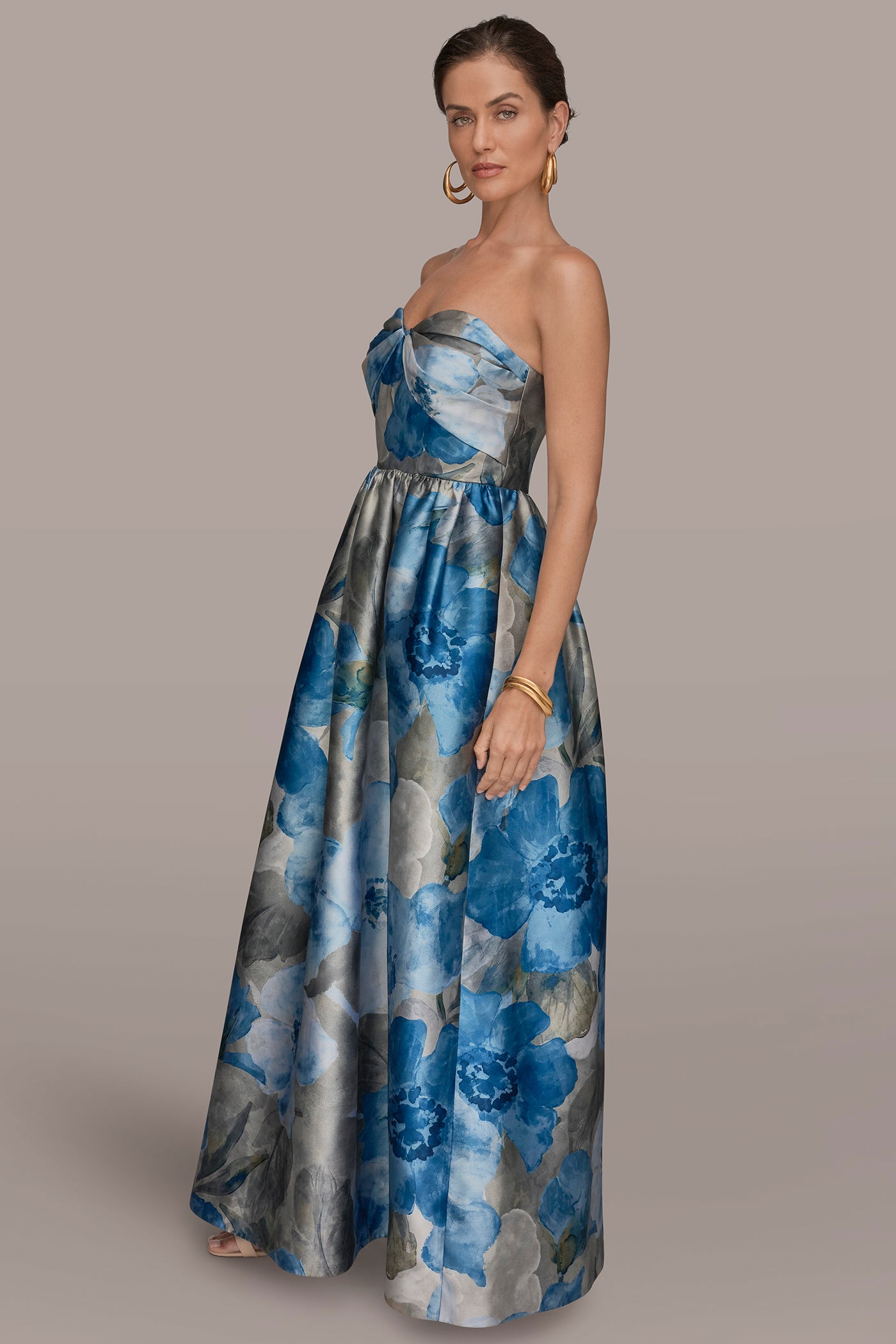 MIKADO FLORAL STRAPLESS SWEETHEART BALL GOWN VIEW 3 | Event Dresses