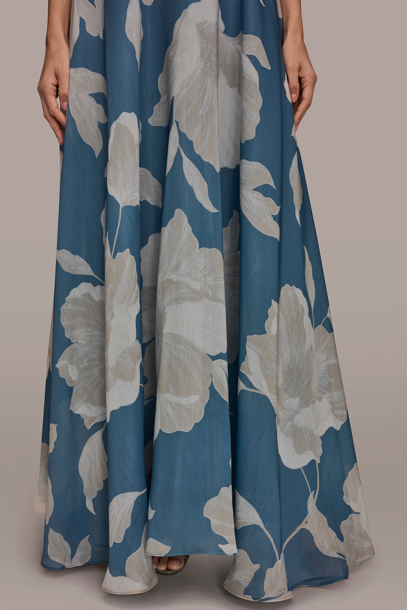 ORGANZA STRAPLESS FLORAL PLEATED GOWN VIEW 6 | New Dresses