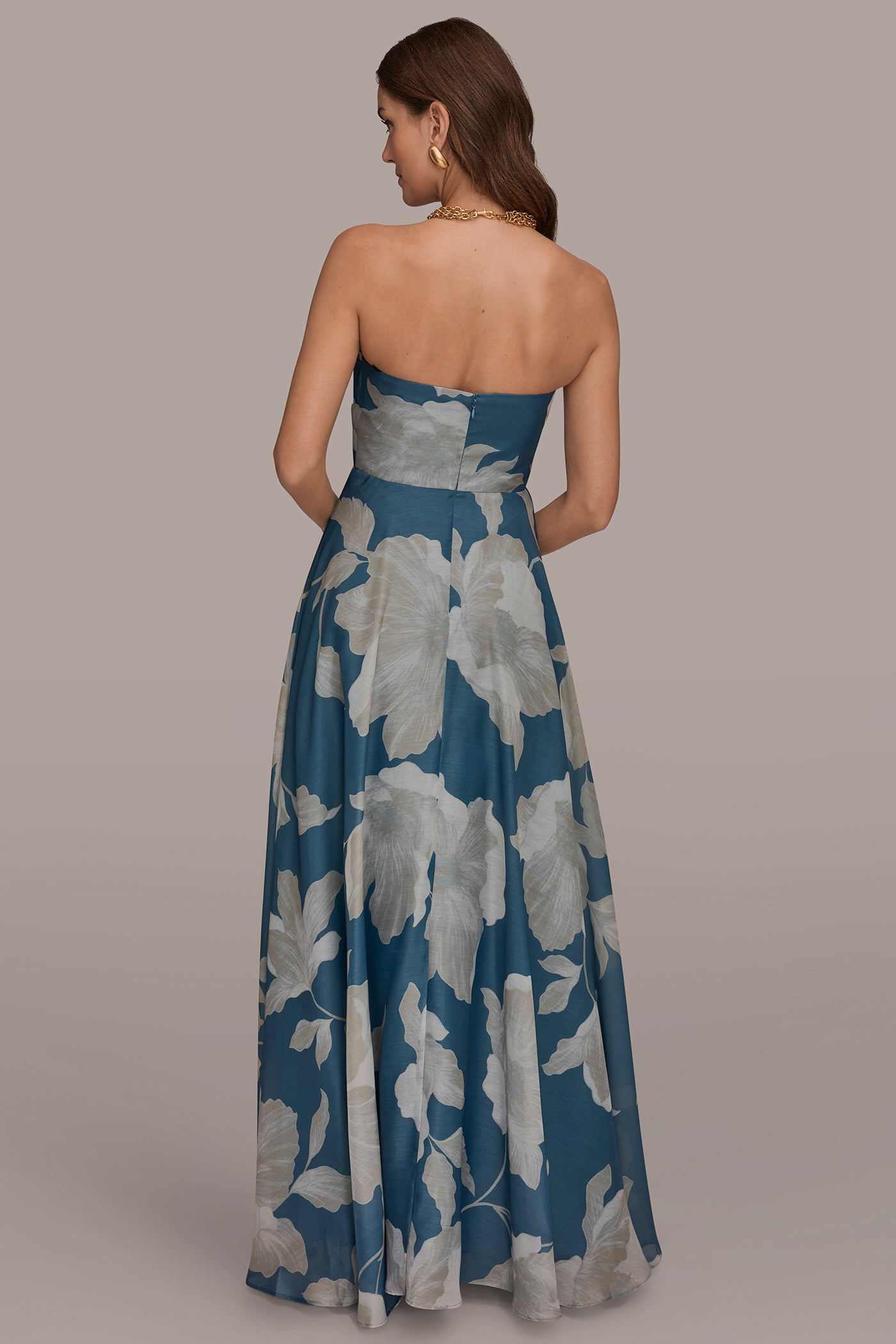 ORGANZA STRAPLESS FLORAL PLEATED GOWN | View 2 | New Dresses