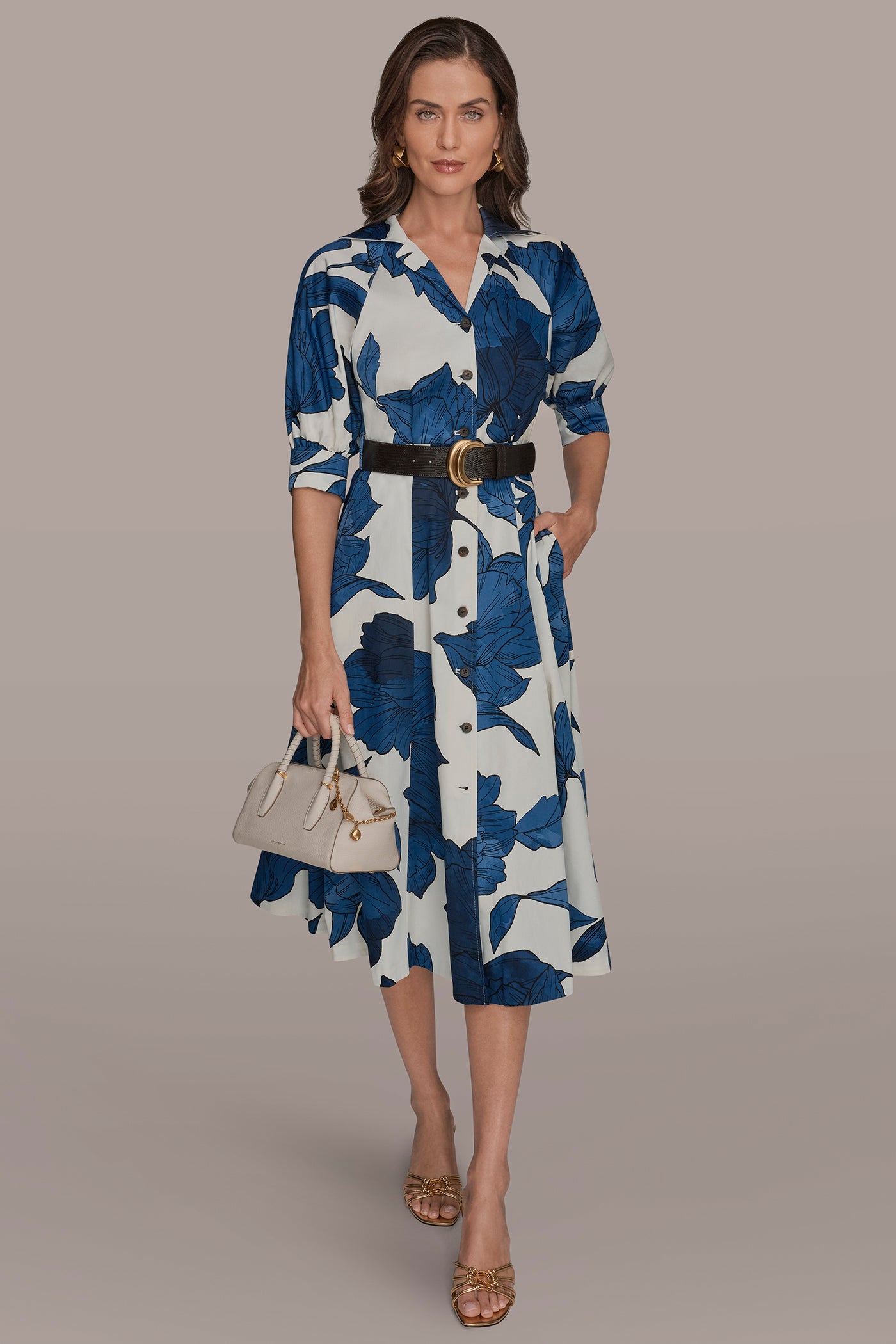 FLORAL BELTED MIDI SHIRT DRESS | View 1 | Dresses & Jumpsuits