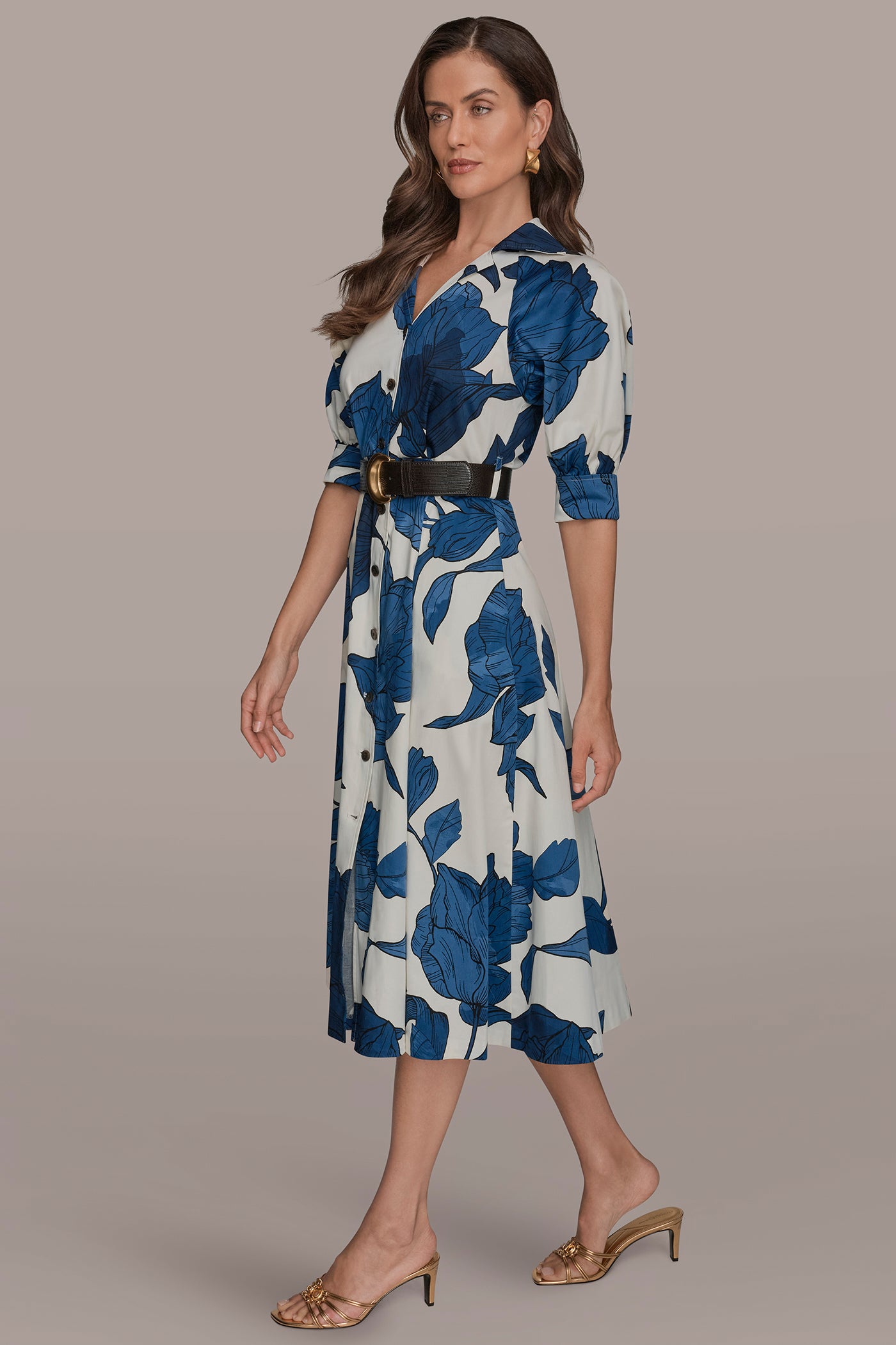 Cotton Sateen Floral Midi Shirt Dress | Shirt Dress