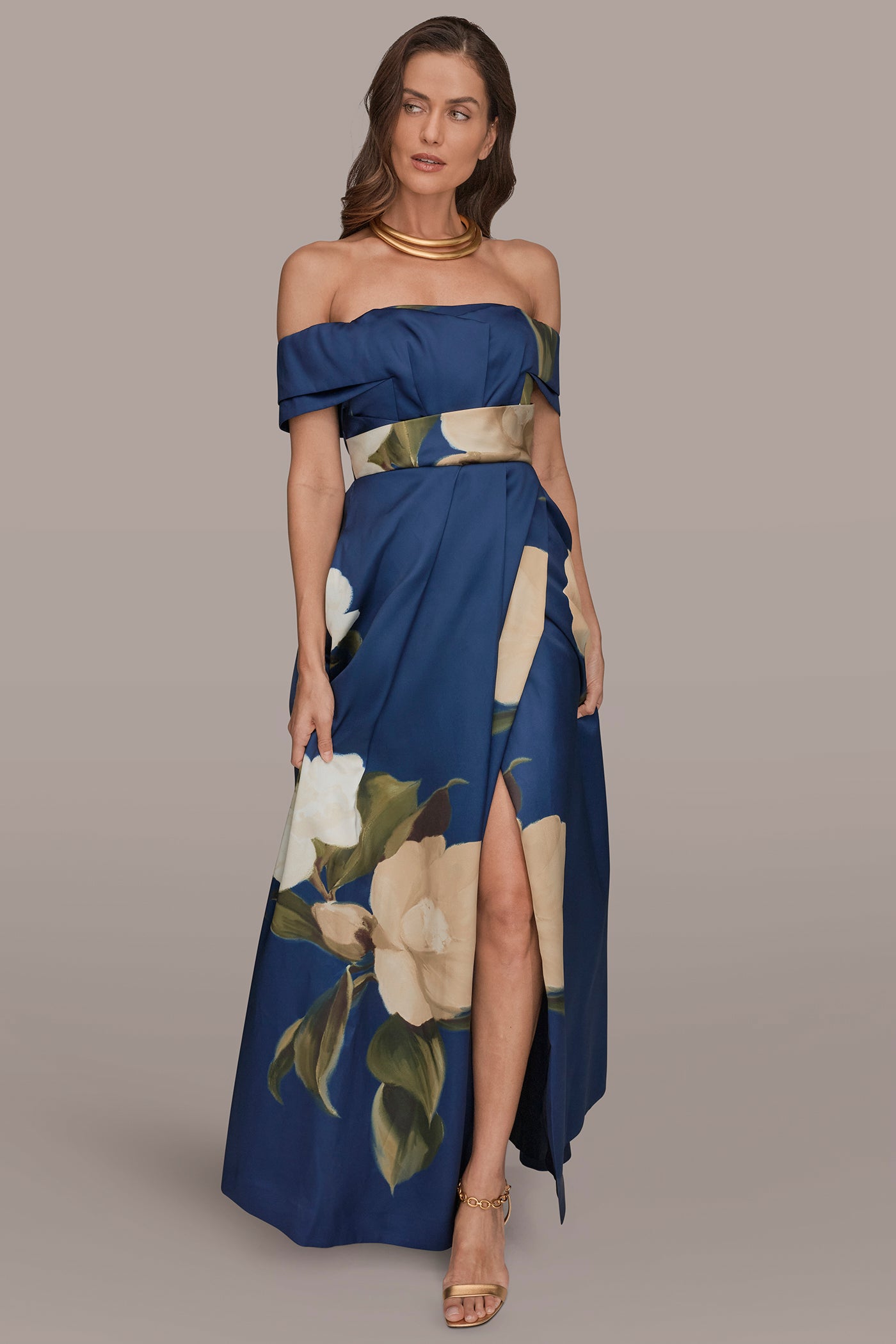 Off The Shoulder Floral Mikado Ball Gown | Gown