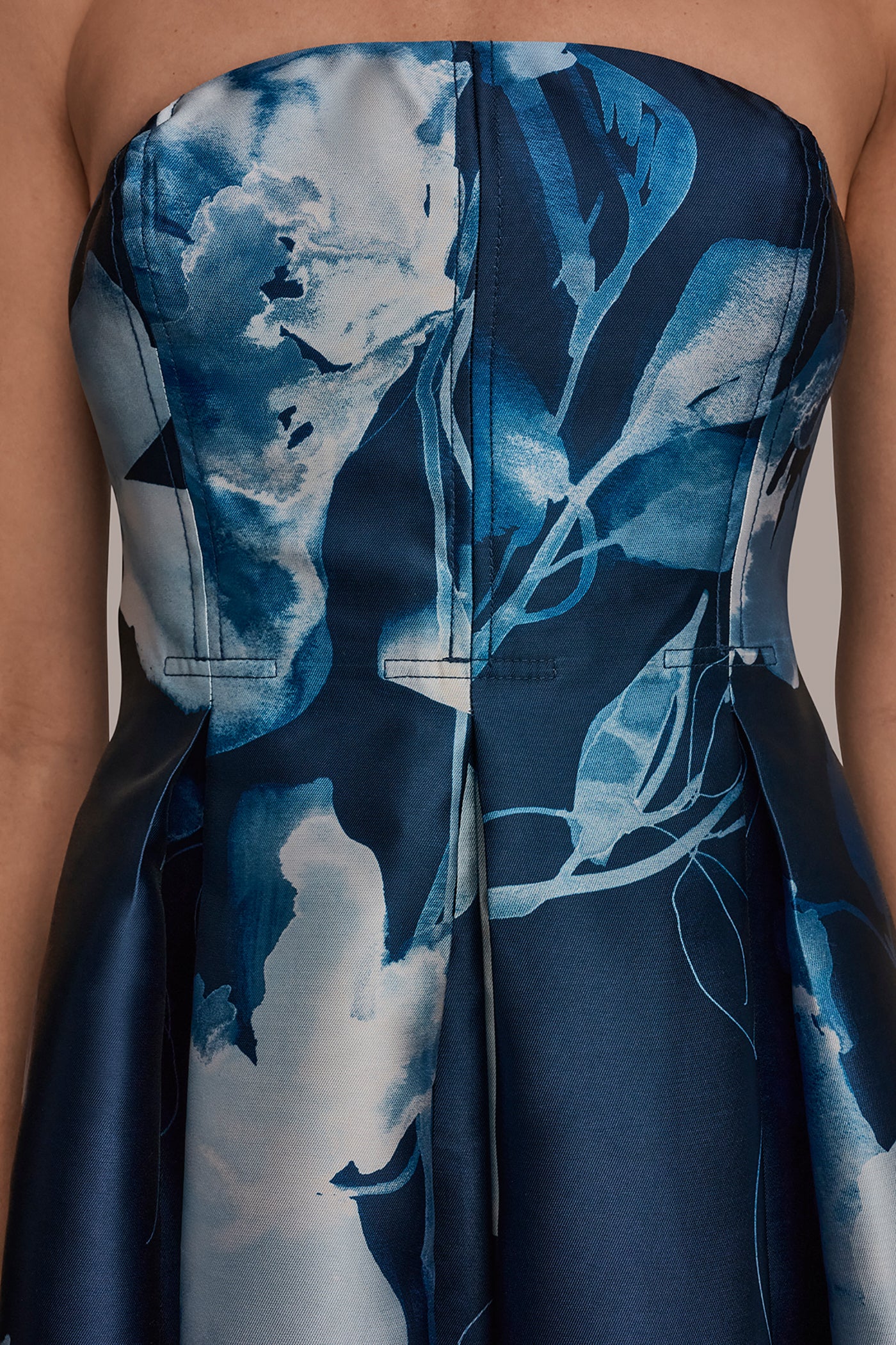 donna karan women's strapless fit & flare midi dress Donna Karan Floral Strapless Fit & Flare Midi Cocktail Dress in Blue
