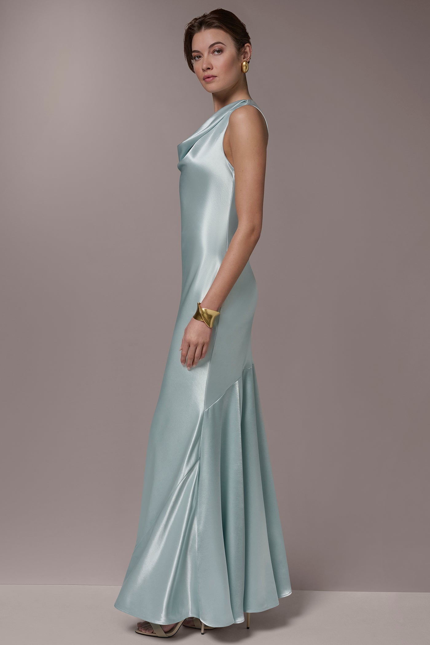 Donna Karan Women's Sleeveless Cowl-Neck Gown Dress in Mist Donna Karan Women's Sleeveless Cowl-Neck Gown Dress in Mist