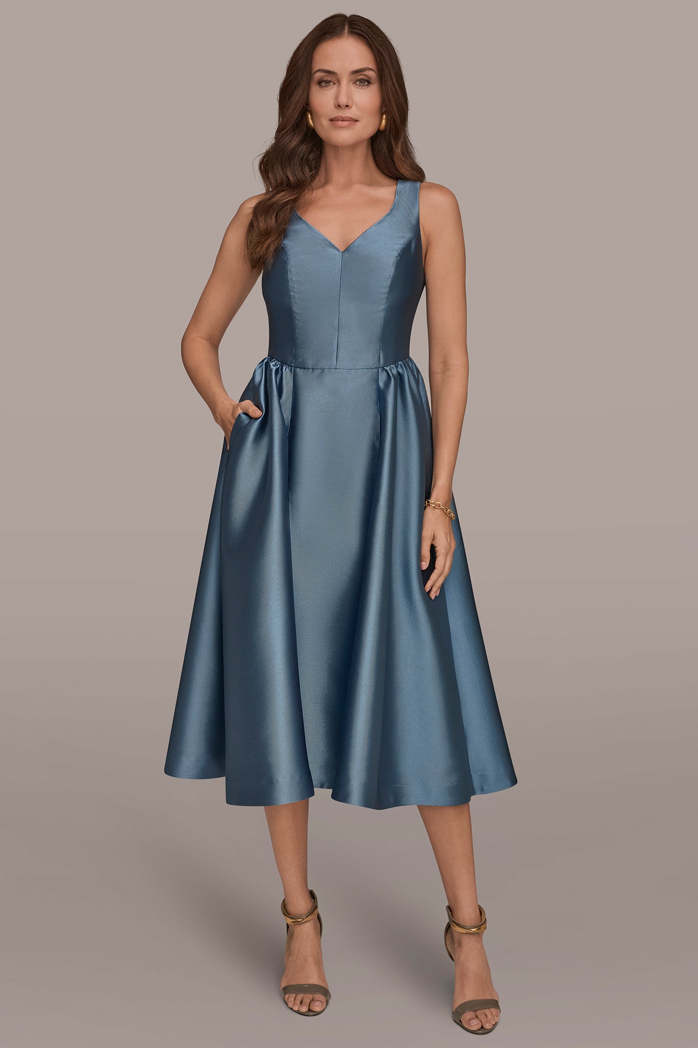 MIKADO SLEEVELESS FLORAL MIDI GOWN | View 1 | New Arrivals