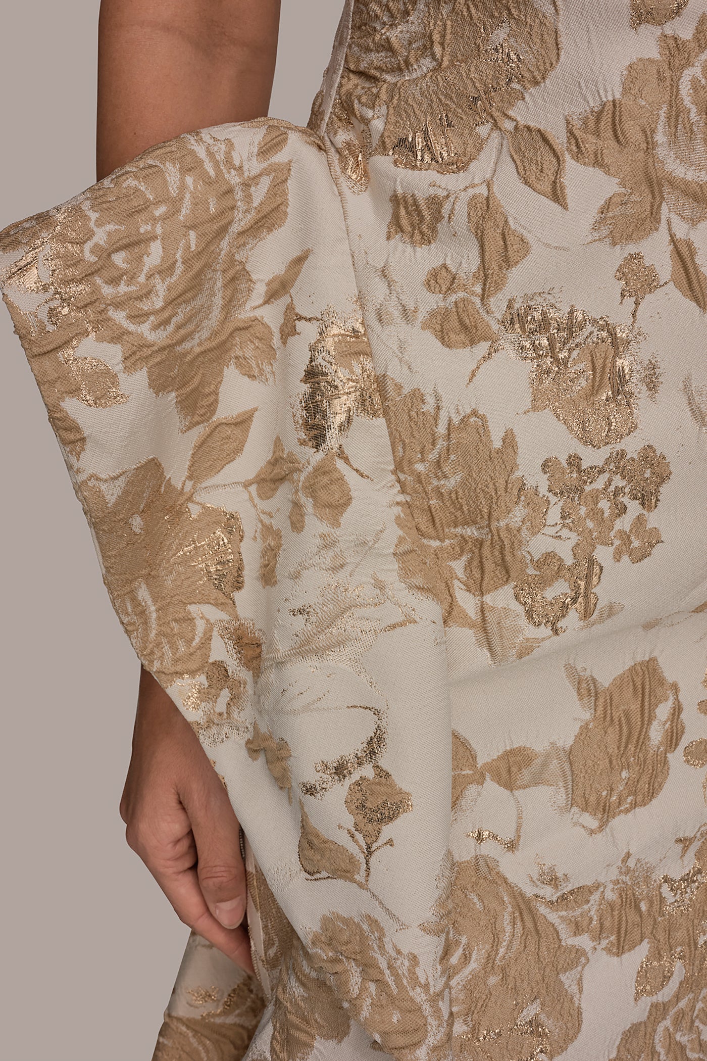 FLORAL-JACQUARD ONE-SHOULDER RUFFLE GOWN VIEW 6 | New Arrivals