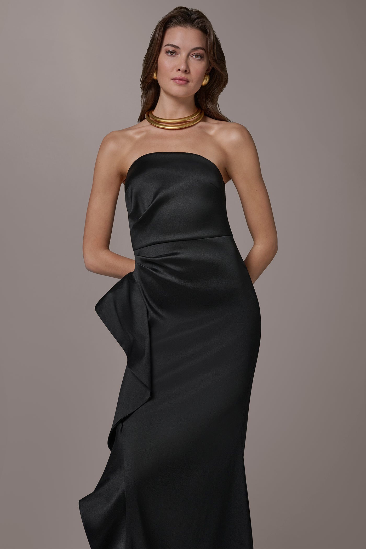 STRAPLESS SIDE RUFFLE GOWN VIEW 5 | Dresses & Jumpsuits