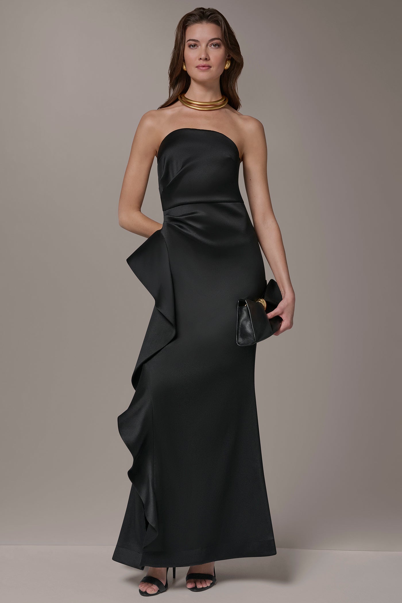 black strapless dress with ruffles Strapless Black Ruffled Gown 42543