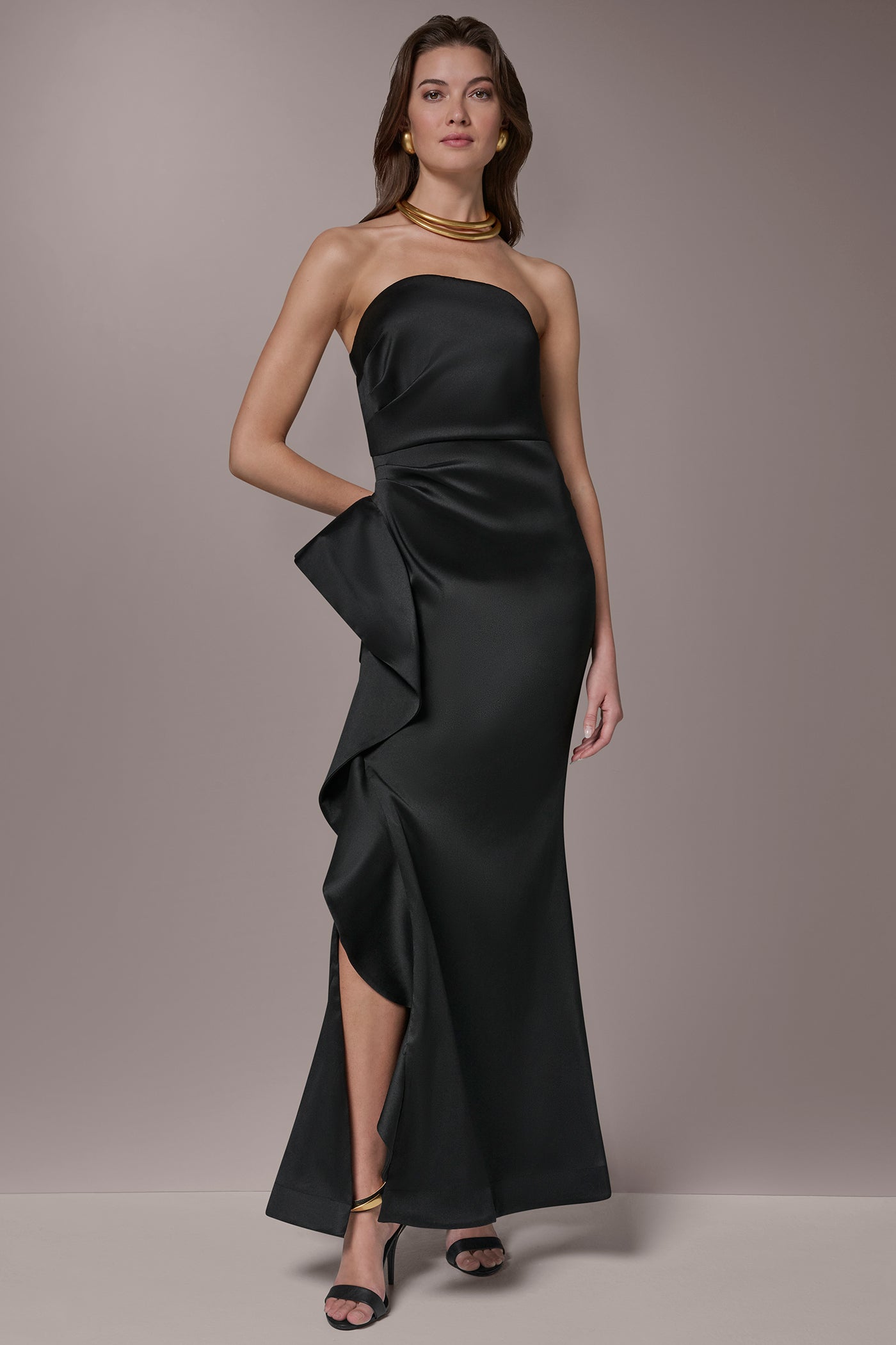 STRAPLESS SIDE RUFFLE GOWN | View 1 | Event Dressing