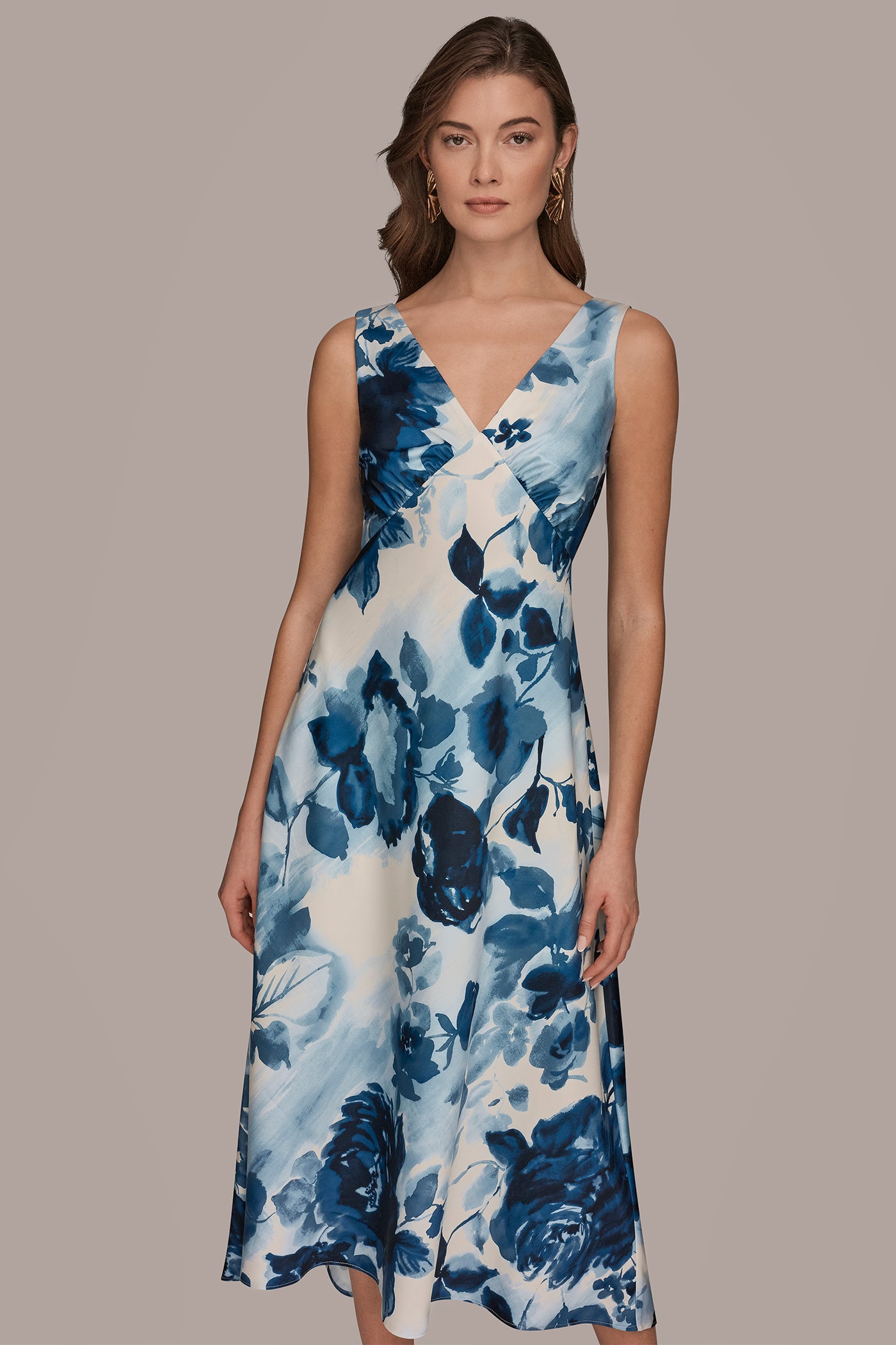 Donna Karan New York Women's V-Neck Empire Floral Midi Dress, 12 Donna Karan New York Women's V-Neck Empire Floral Midi Dress, 12