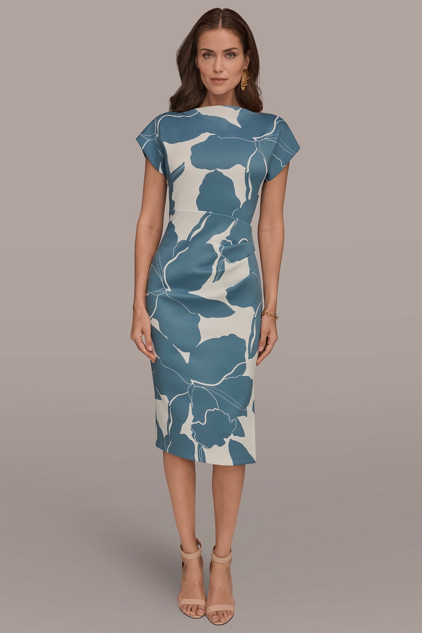 CAP SLEEVE FLORAL SCUBA SHEATH | View 1 | Dresses & Jumpsuits