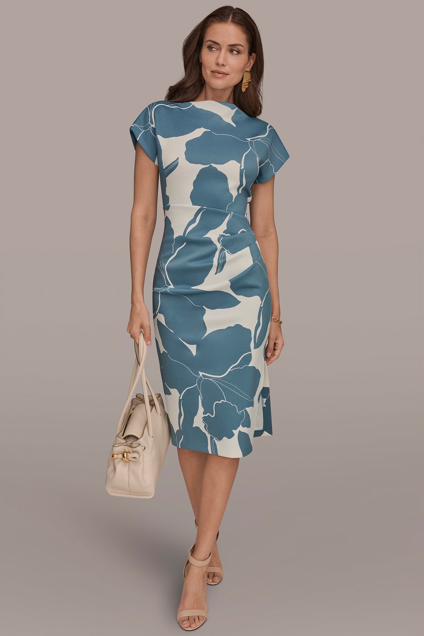 CAP SLEEVE FLORAL SCUBA SHEATH VIEW 7