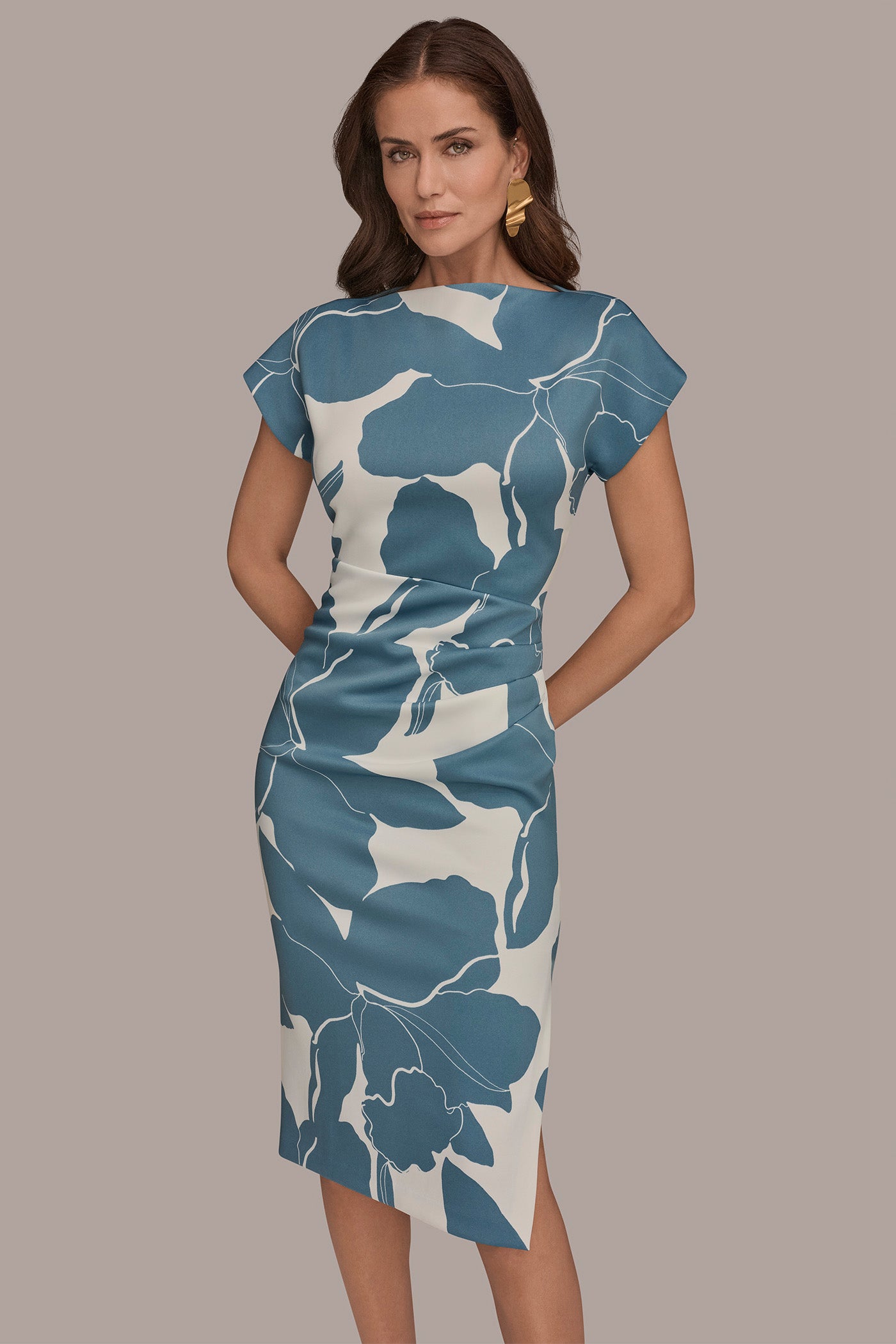 CAP SLEEVE FLORAL SCUBA SHEATH VIEW 6