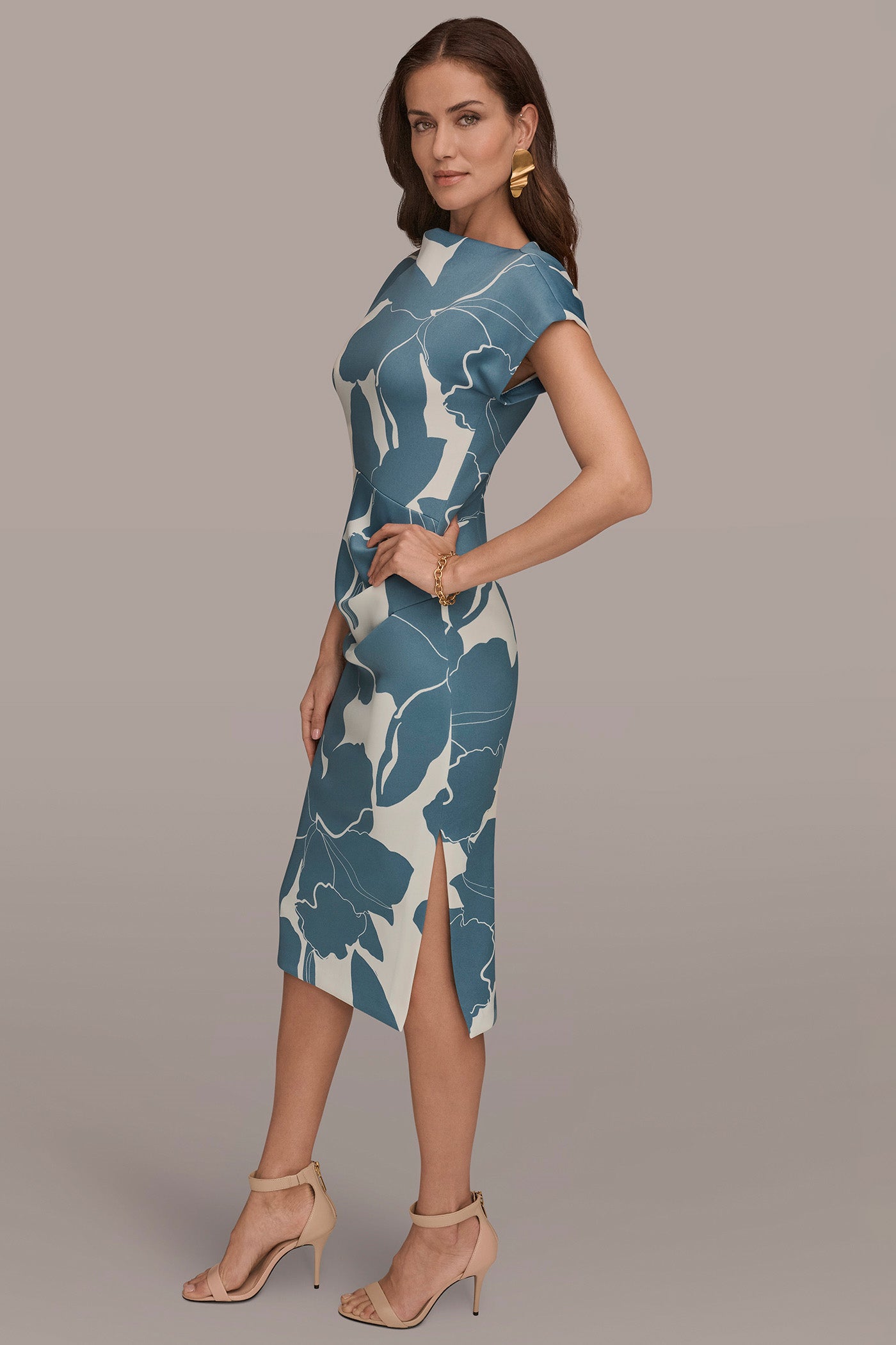 CAP SLEEVE FLORAL SCUBA SHEATH VIEW 3