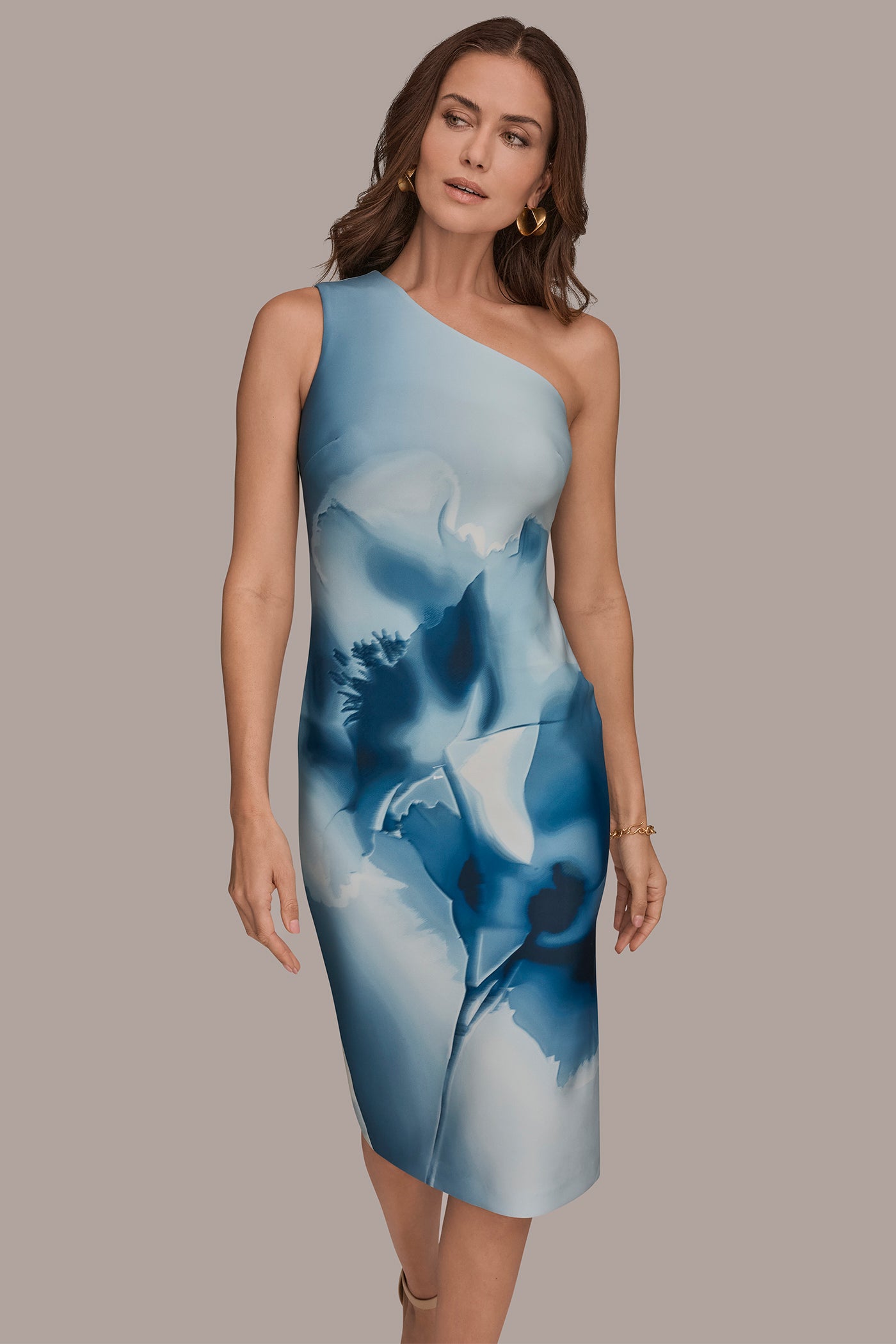 Donna Karan New York Women's One Shoulder Floral Midi Dress, 4 Donna Karan New York Women's One Shoulder Floral Midi Dress, 4